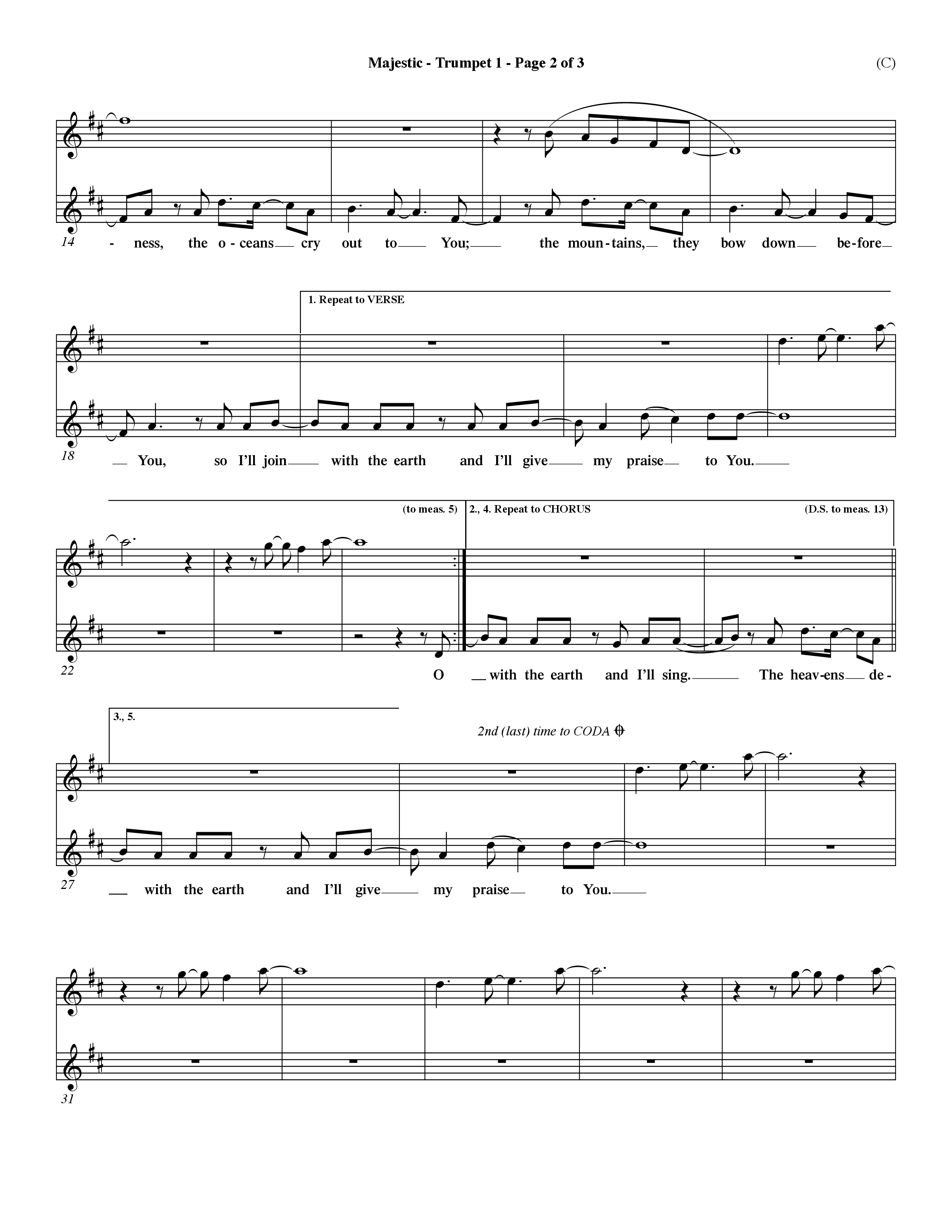 Majestic (Choral Anthem SATB) Trumpet 1 (Word Music Choral / Orch. Dave Williamson)
