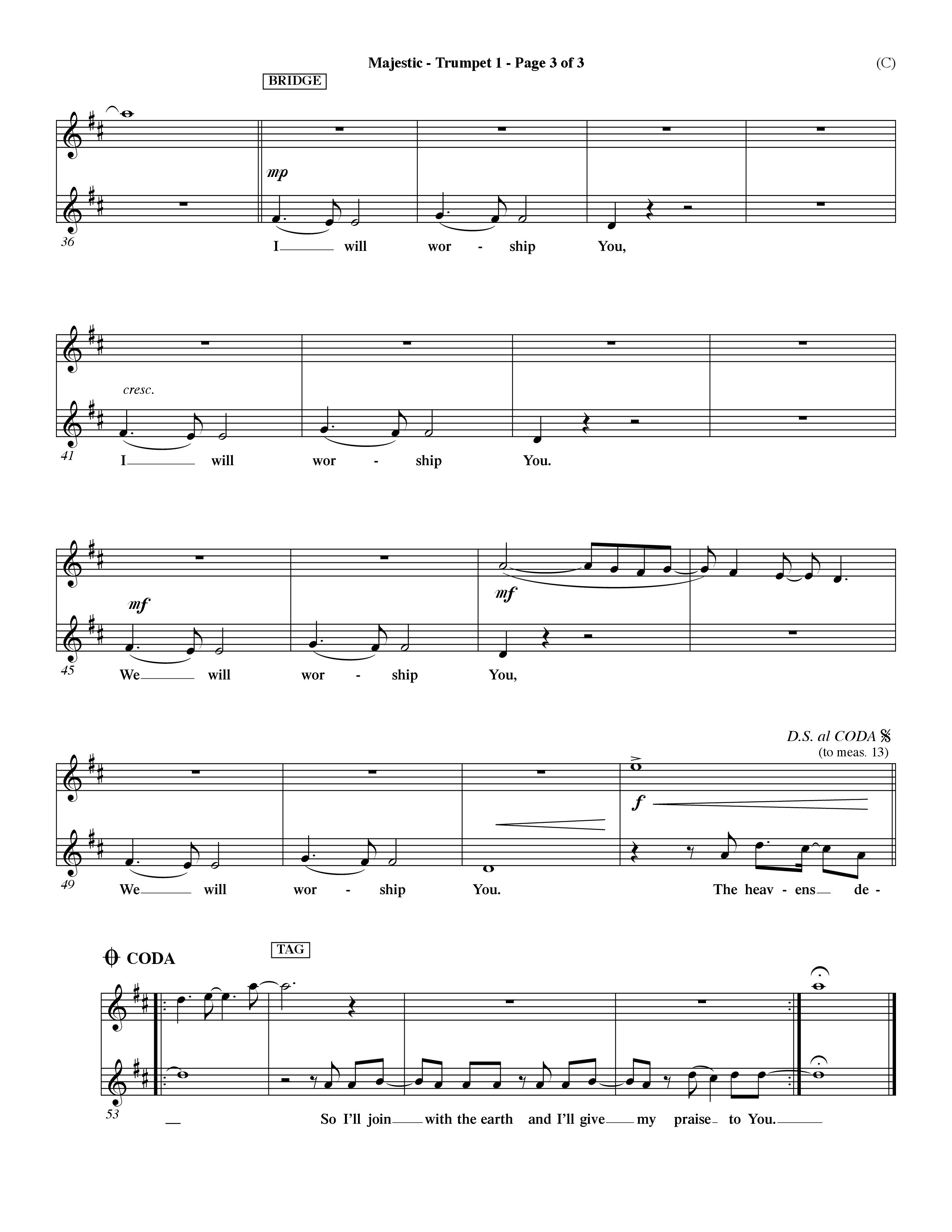 Majestic (Choral Anthem SATB) Trumpet 1 (Word Music Choral / Orch. Dave Williamson)