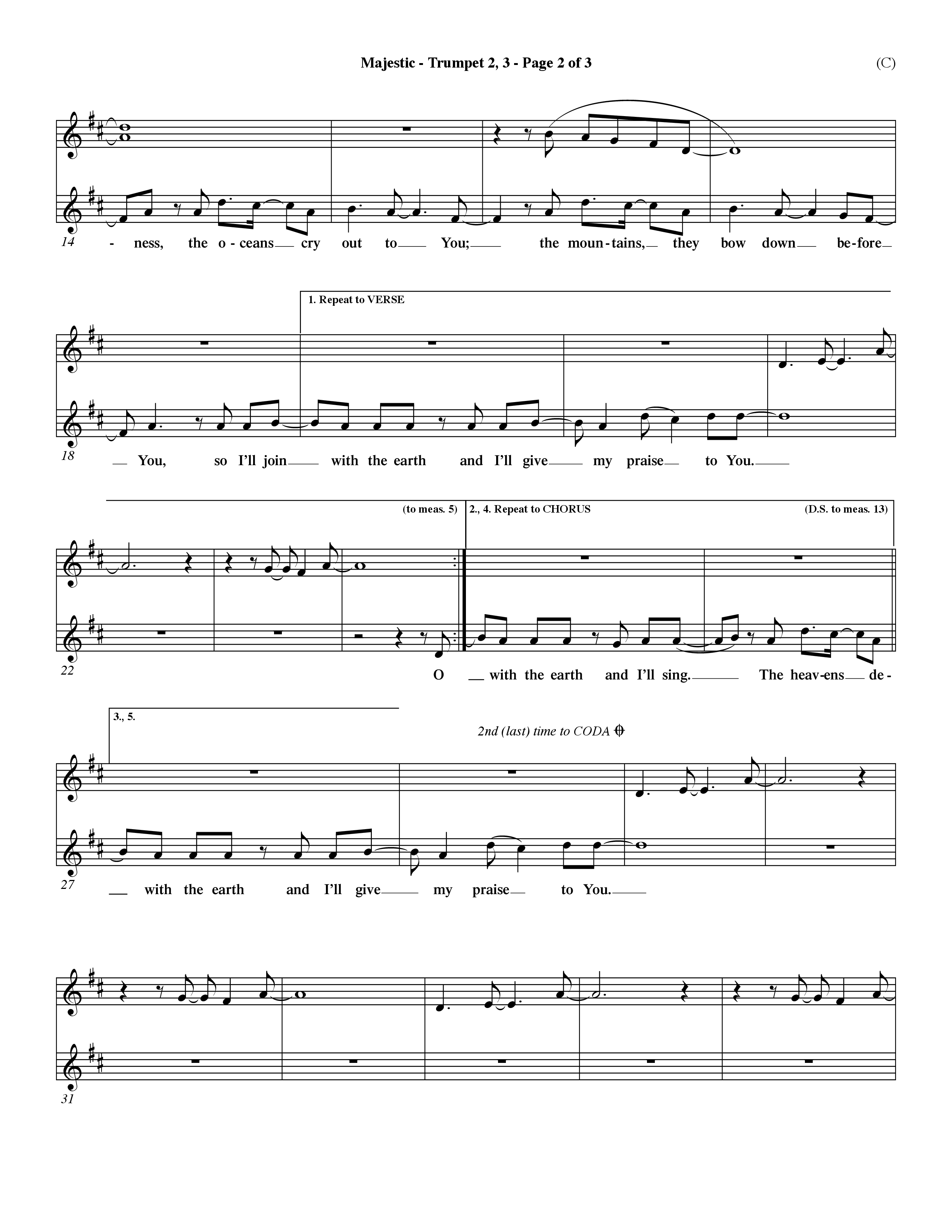 Majestic (Choral Anthem SATB) Trumpet 2/3 (Word Music Choral / Orch. Dave Williamson)