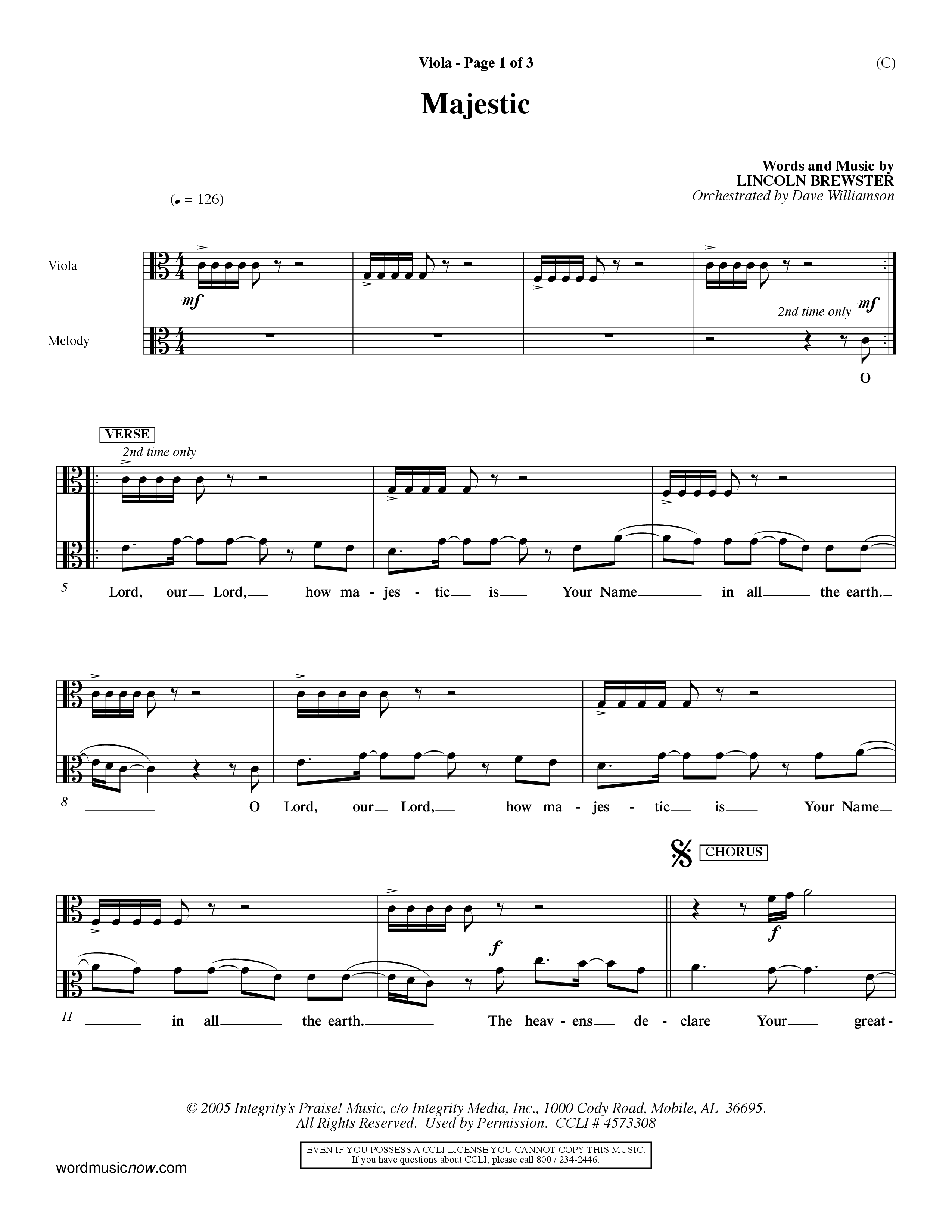 Majestic (Choral Anthem SATB) Viola (Word Music Choral / Orch. Dave Williamson)