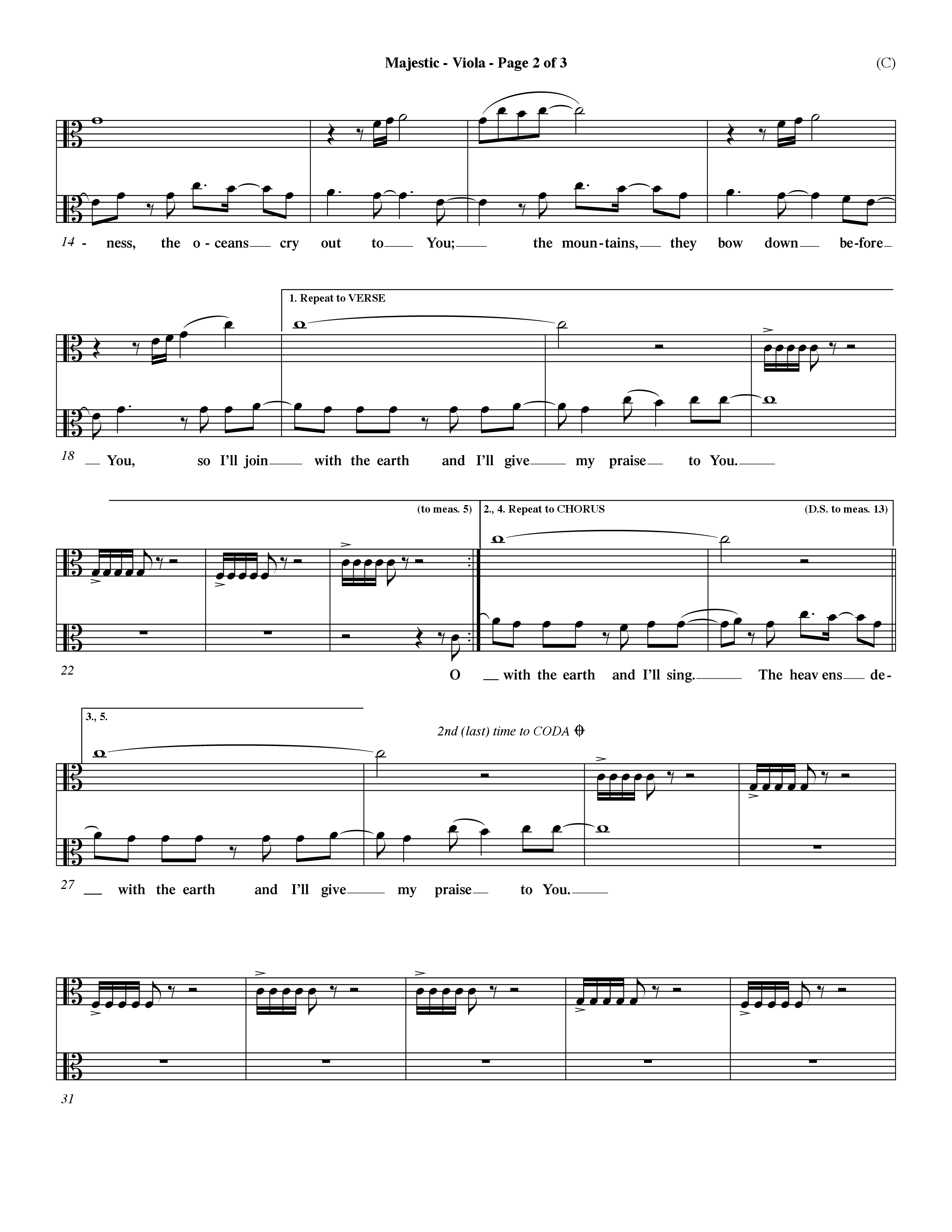 Majestic (Choral Anthem SATB) Viola (Word Music Choral / Orch. Dave Williamson)