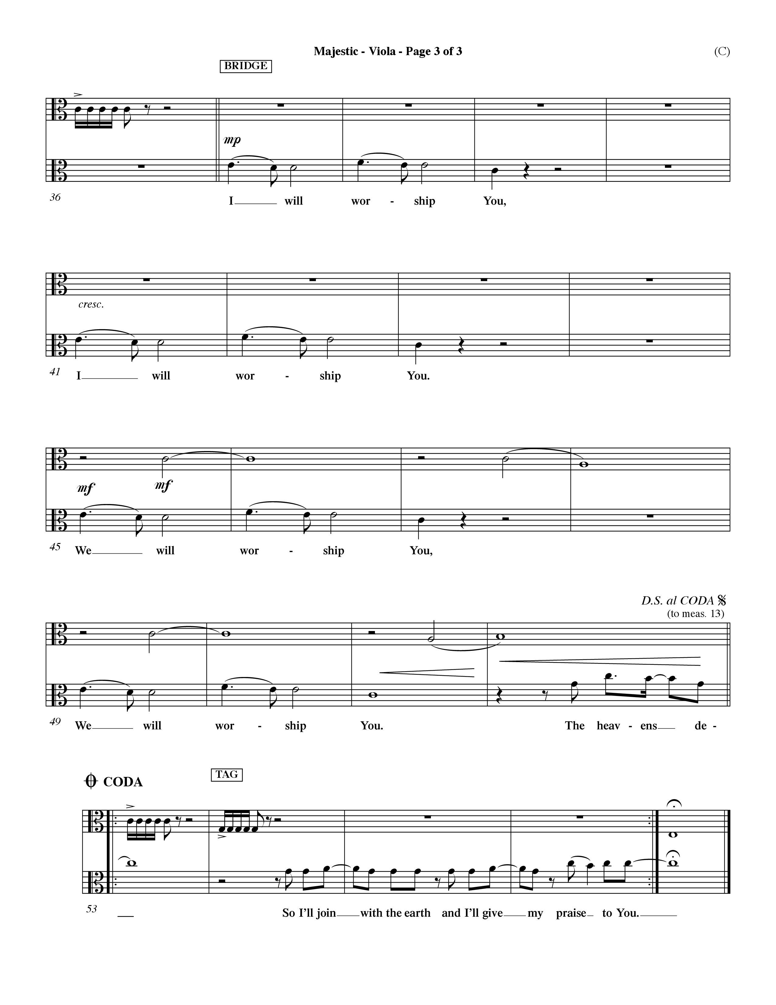 Majestic (Choral Anthem SATB) Viola (Word Music Choral / Orch. Dave Williamson)