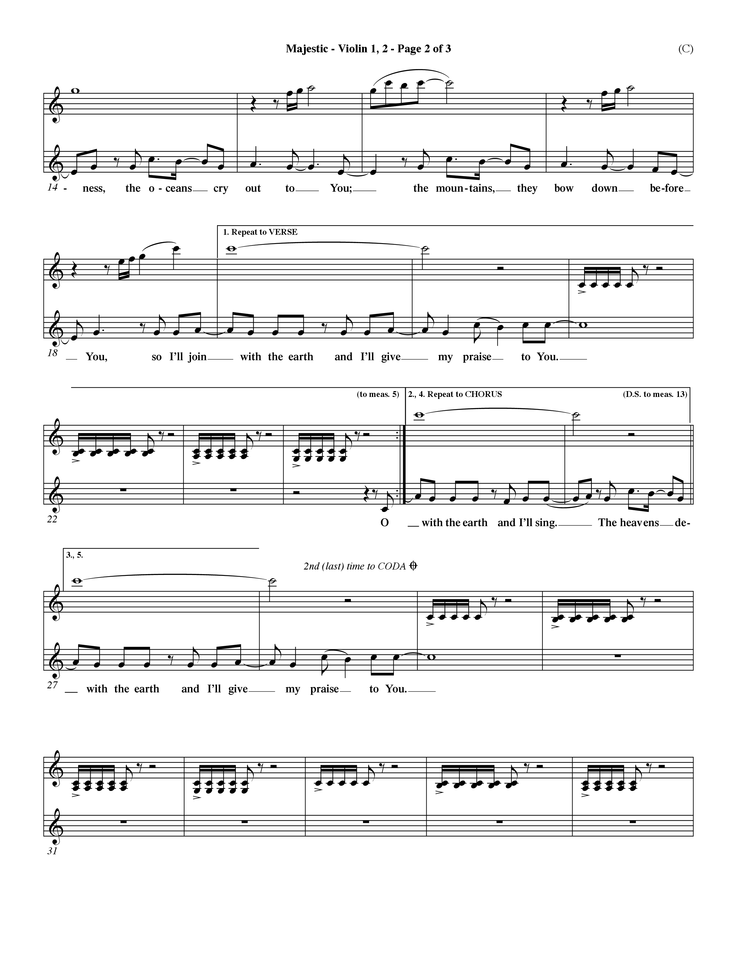 Majestic (Choral Anthem SATB) Violin 1/2 (Word Music Choral / Orch. Dave Williamson)