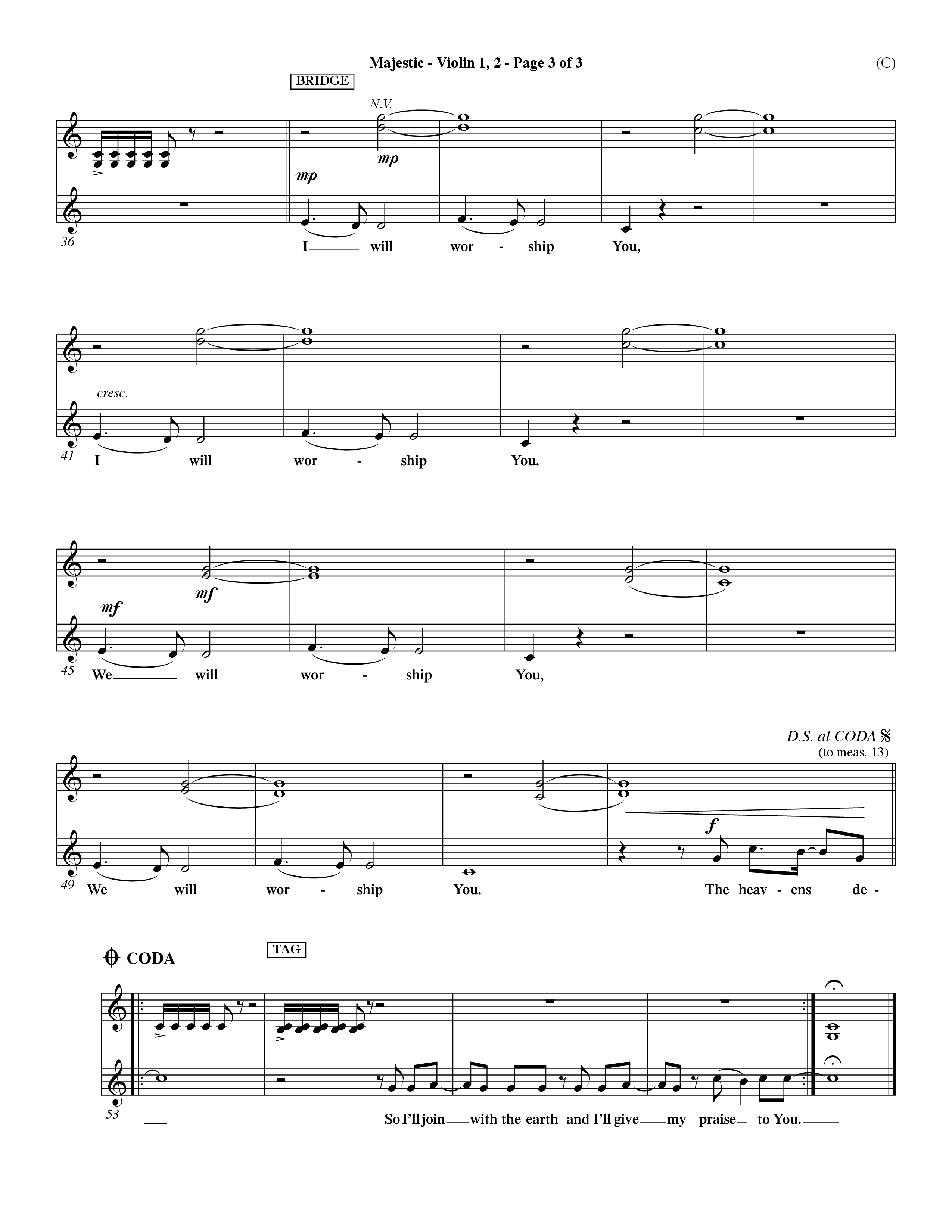 Majestic (Choral Anthem SATB) Violin 1/2 (Word Music Choral / Orch. Dave Williamson)