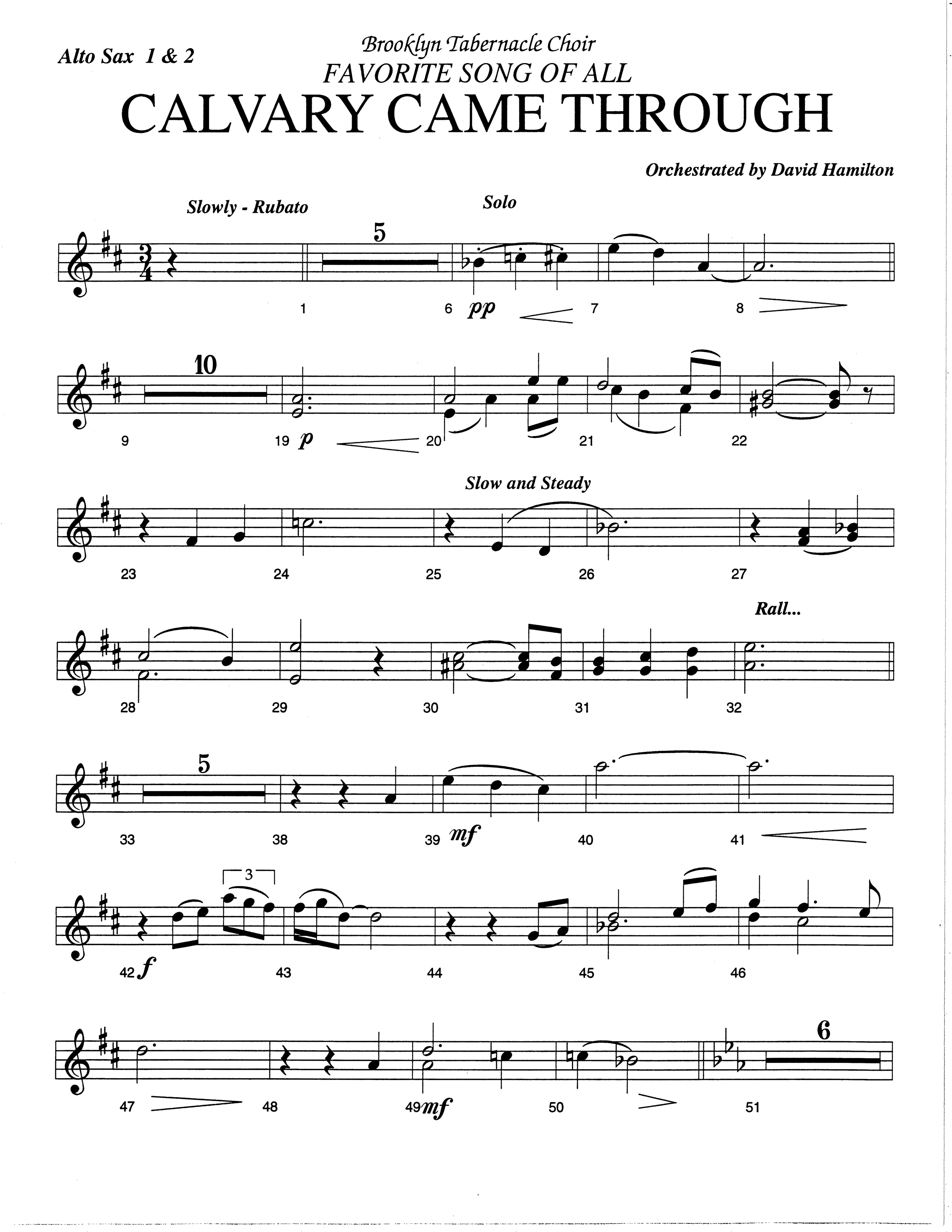 Calvary Came Through (Choral Anthem SATB) Alto Sax (The Brooklyn Tabernacle Choir / Arr. Carol Cymbala)