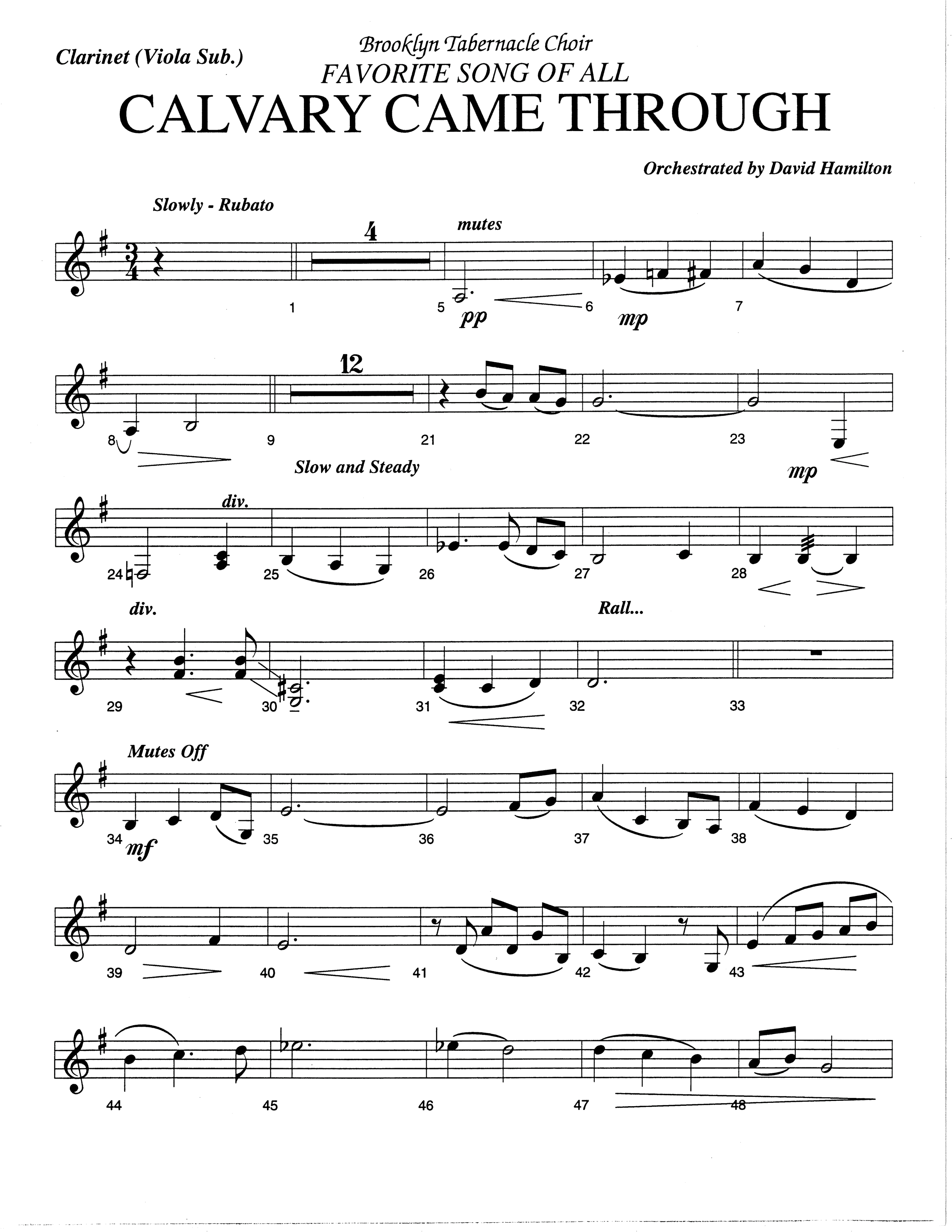 Calvary Came Through (Choral Anthem SATB) Clarinet (The Brooklyn Tabernacle Choir / Arr. Carol Cymbala)