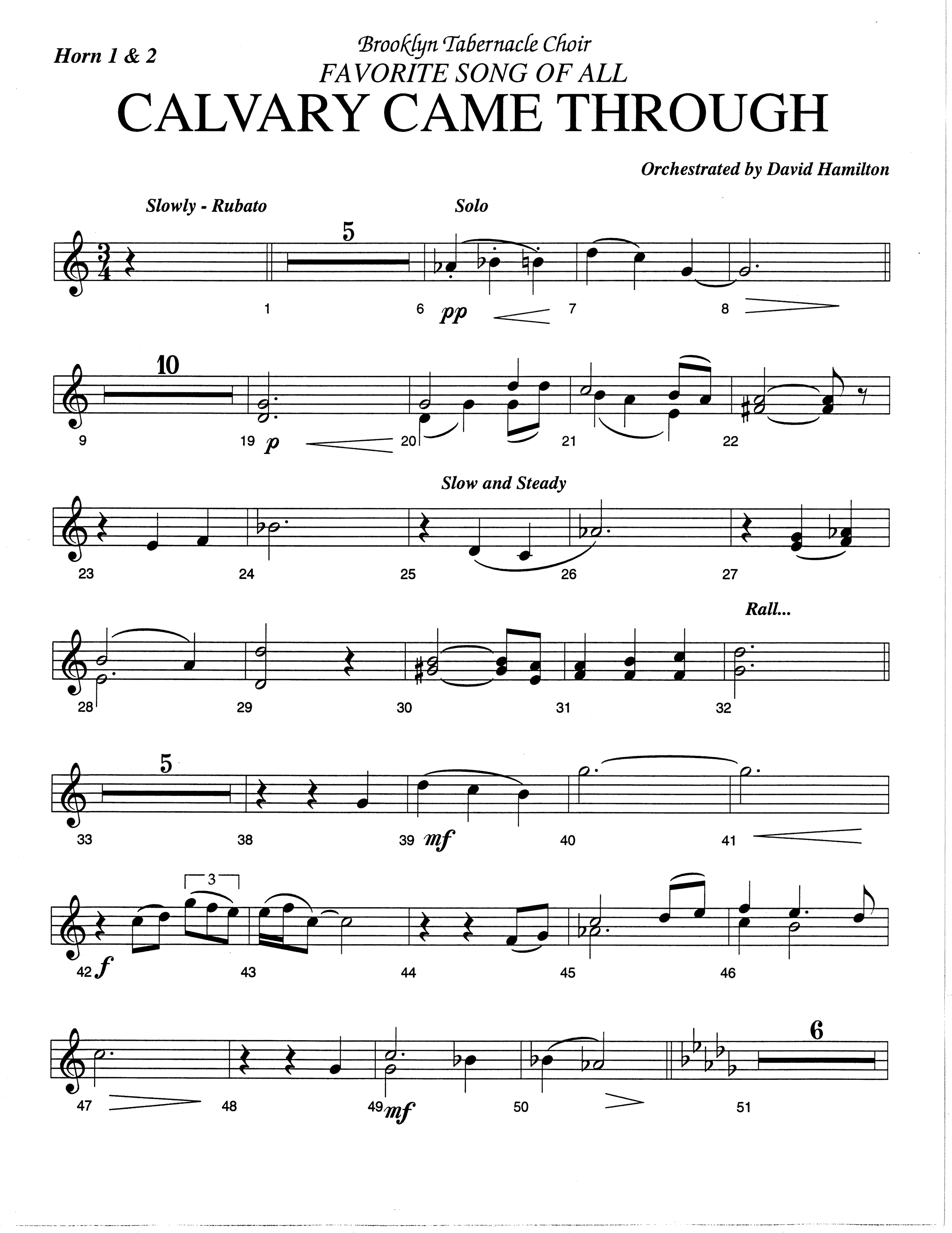 Calvary Came Through (Choral Anthem SATB) French Horn 1/2 (The Brooklyn Tabernacle Choir / Arr. Carol Cymbala)