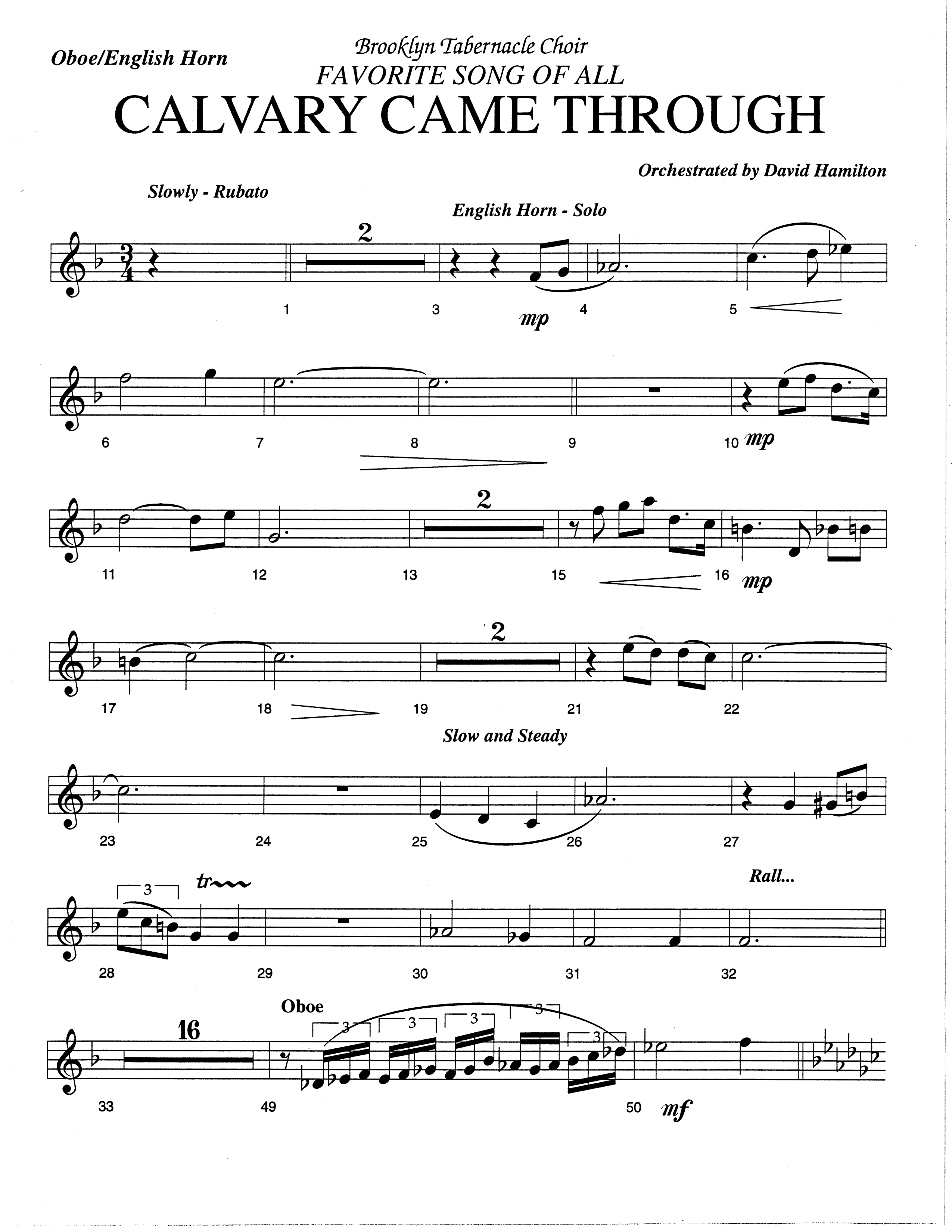 Calvary Came Through (Choral Anthem SATB) Oboe (The Brooklyn Tabernacle Choir / Arr. Carol Cymbala)