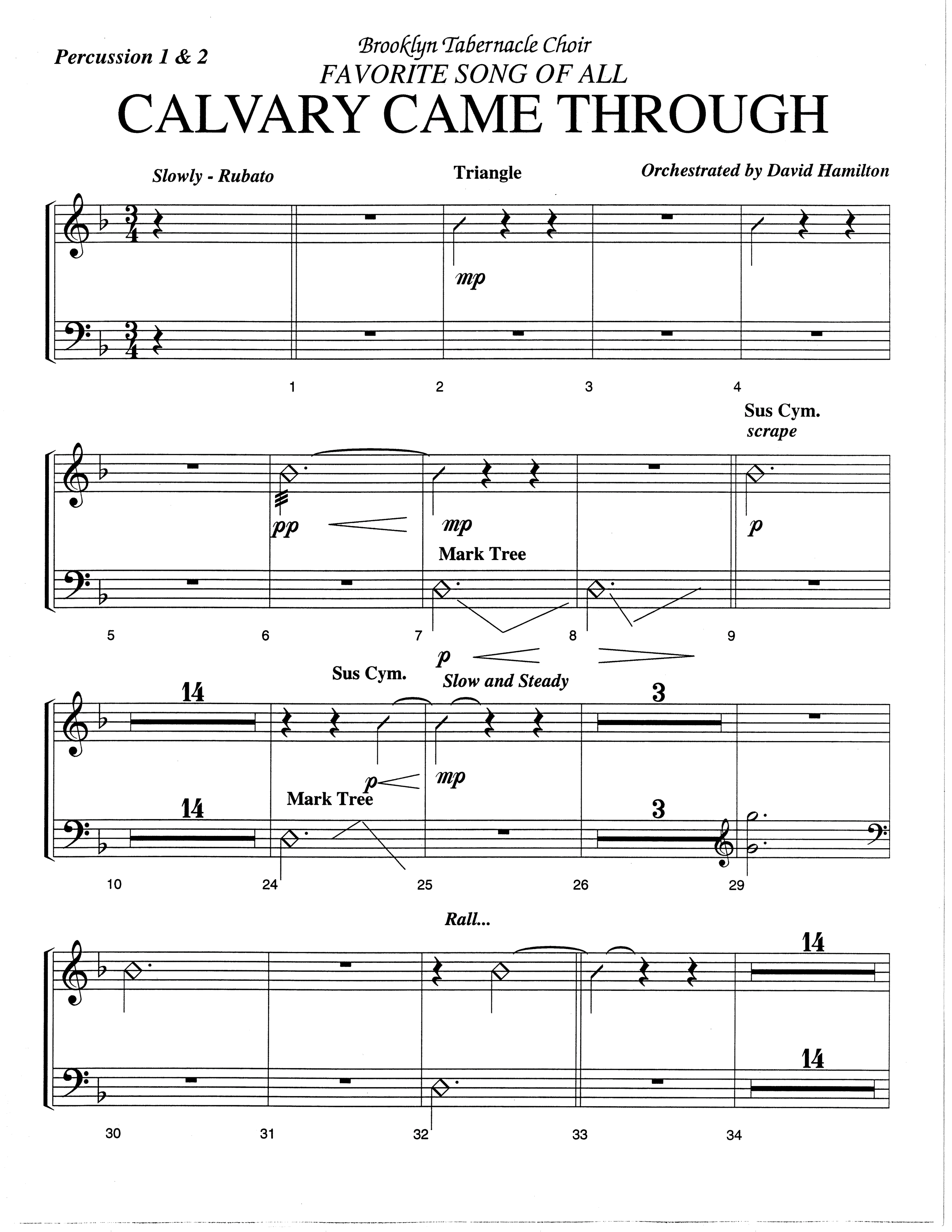 Calvary Came Through (Choral Anthem SATB) Percussion 1/2 (The Brooklyn Tabernacle Choir / Arr. Carol Cymbala)