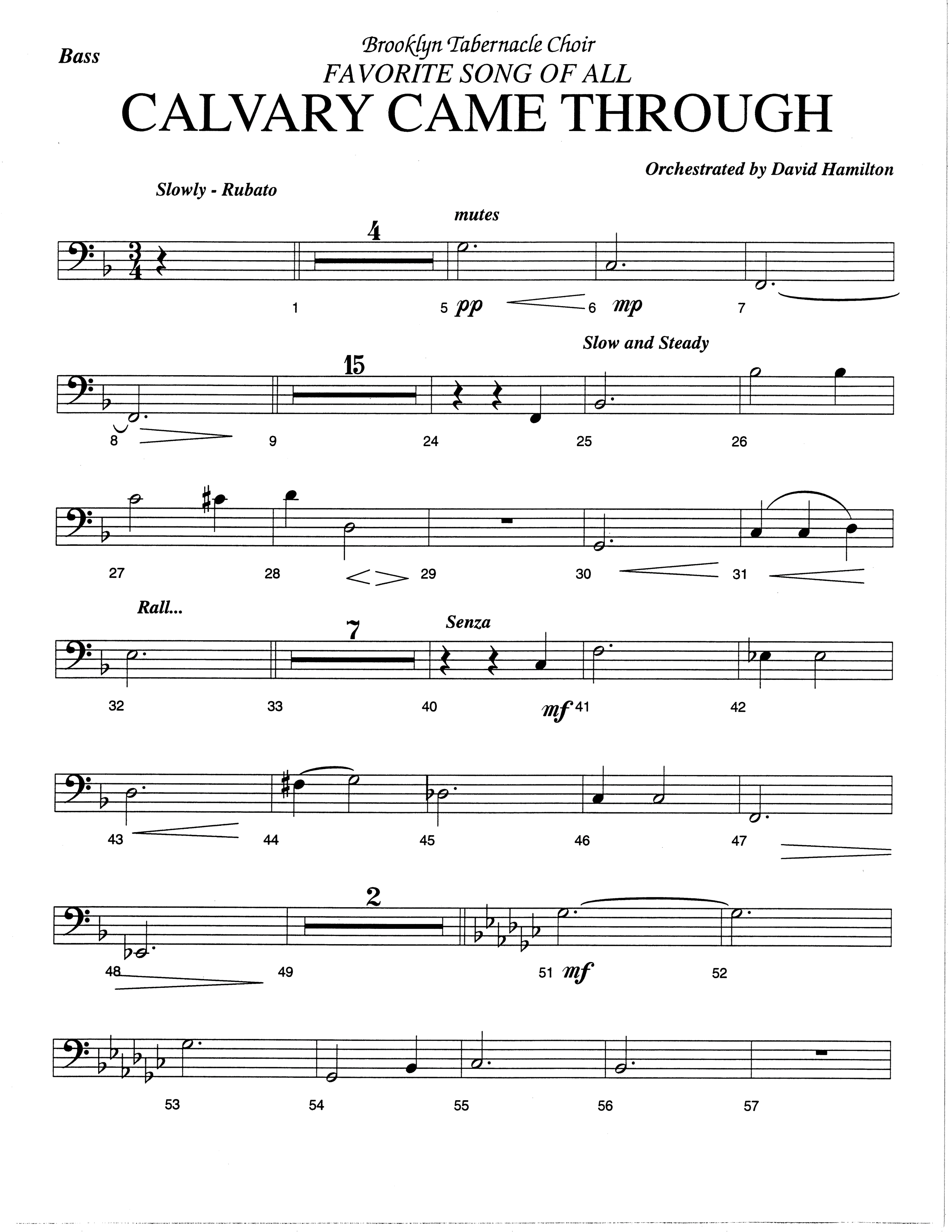 Calvary Came Through (Choral Anthem SATB) String Bass (The Brooklyn Tabernacle Choir / Arr. Carol Cymbala)