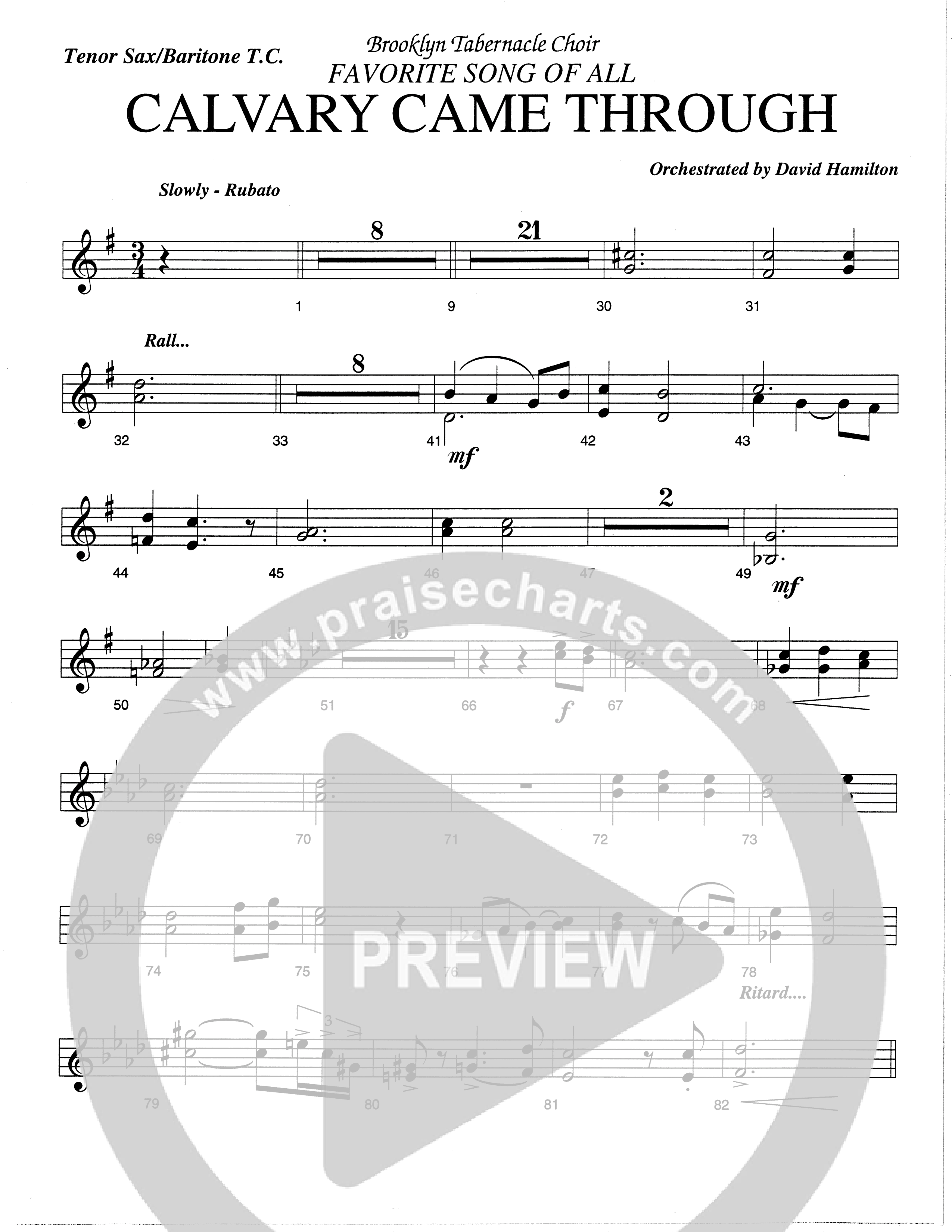 Calvary Came Through (Choral Anthem SATB) Tenor Sax/Baritone T.C. (The Brooklyn Tabernacle Choir / Arr. Carol Cymbala)