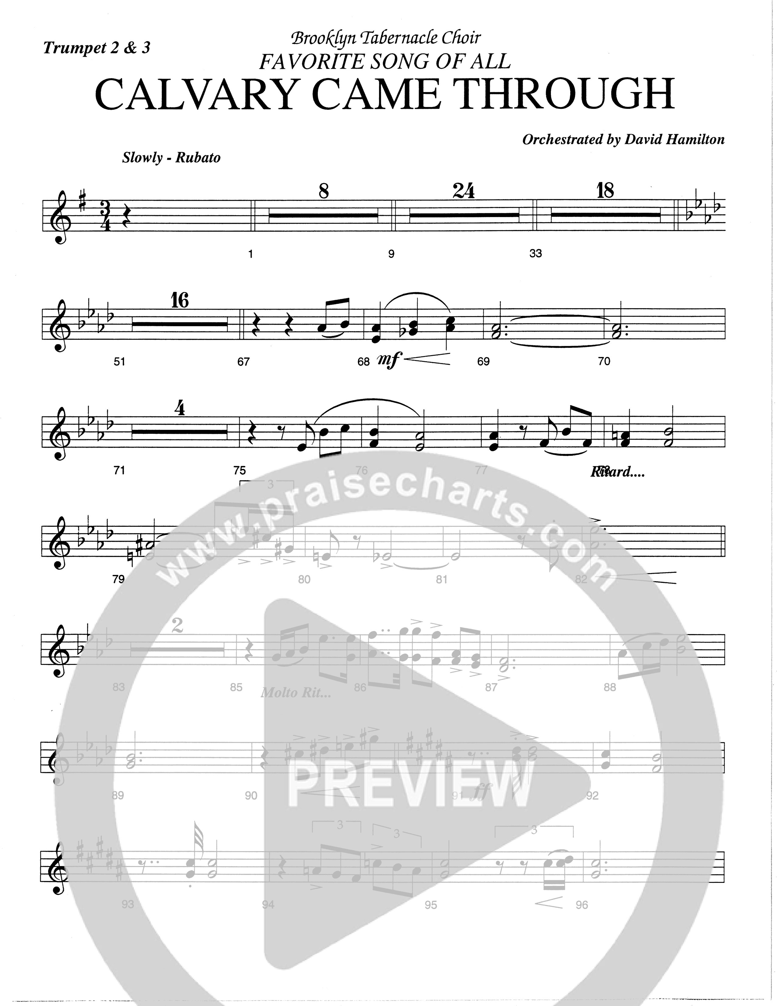 Calvary Came Through (Choral Anthem SATB) Trumpet 2/3 (The Brooklyn Tabernacle Choir / Arr. Carol Cymbala)