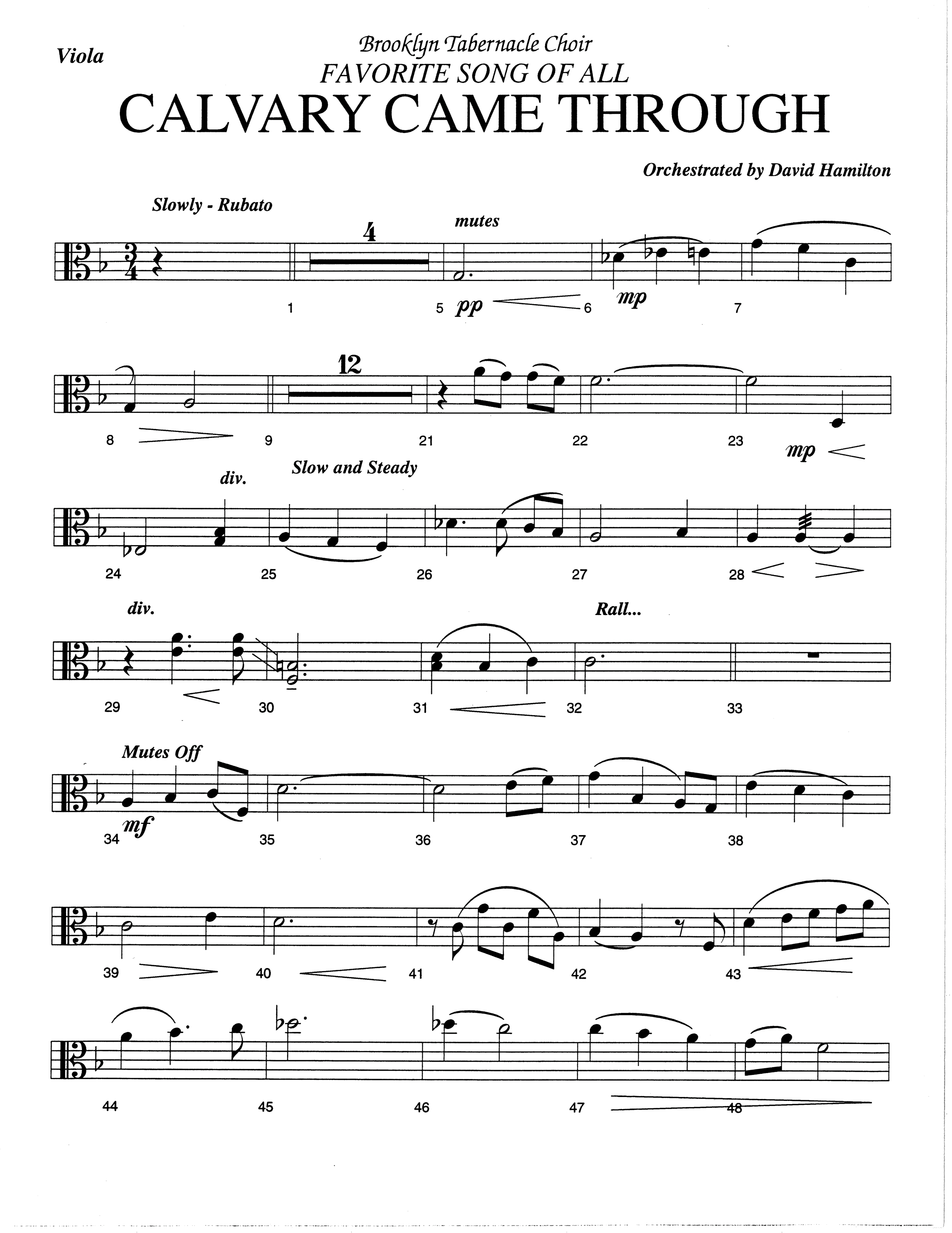Calvary Came Through (Choral Anthem SATB) Viola (The Brooklyn Tabernacle Choir / Arr. Carol Cymbala)
