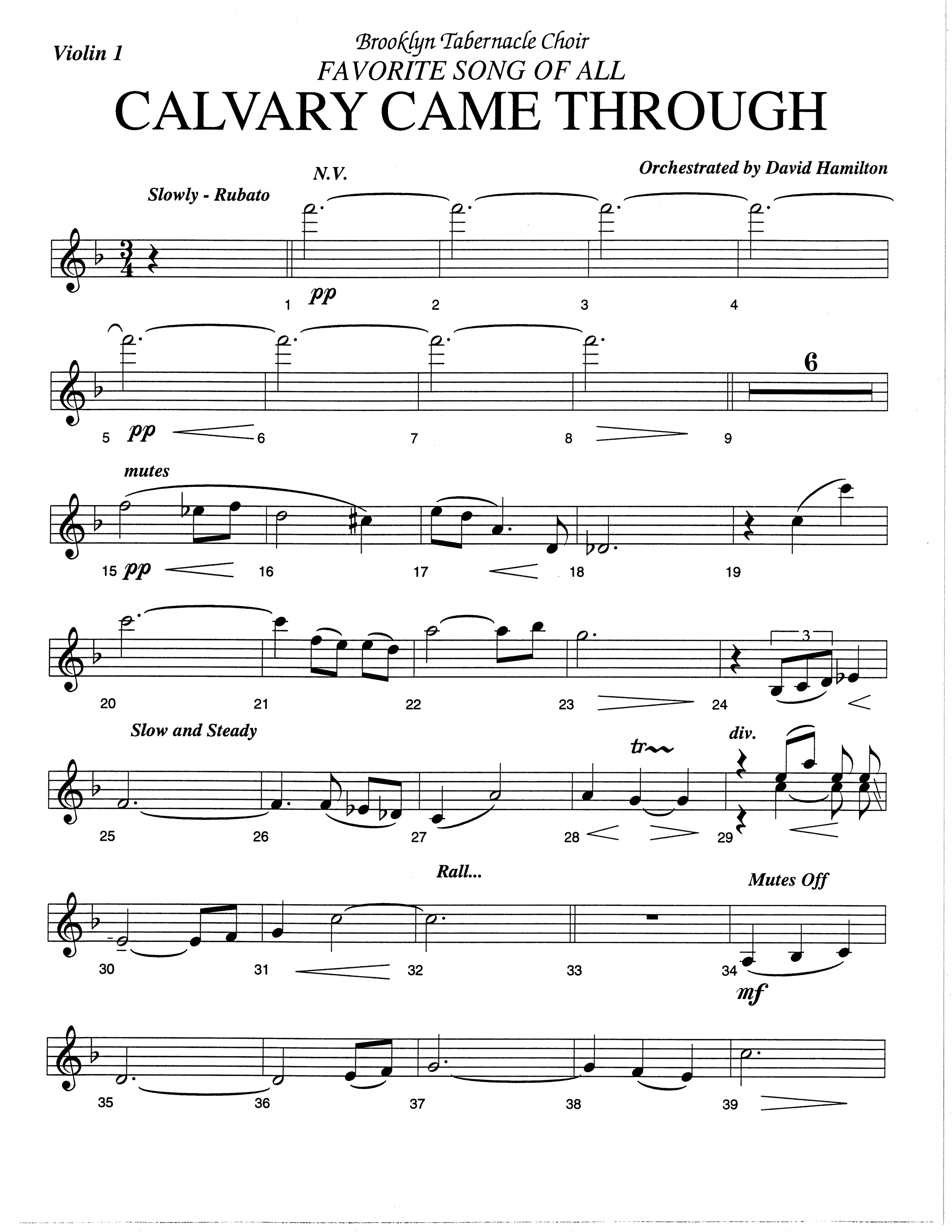 Calvary Came Through (Choral Anthem SATB) Violin 1 (The Brooklyn Tabernacle Choir / Arr. Carol Cymbala)