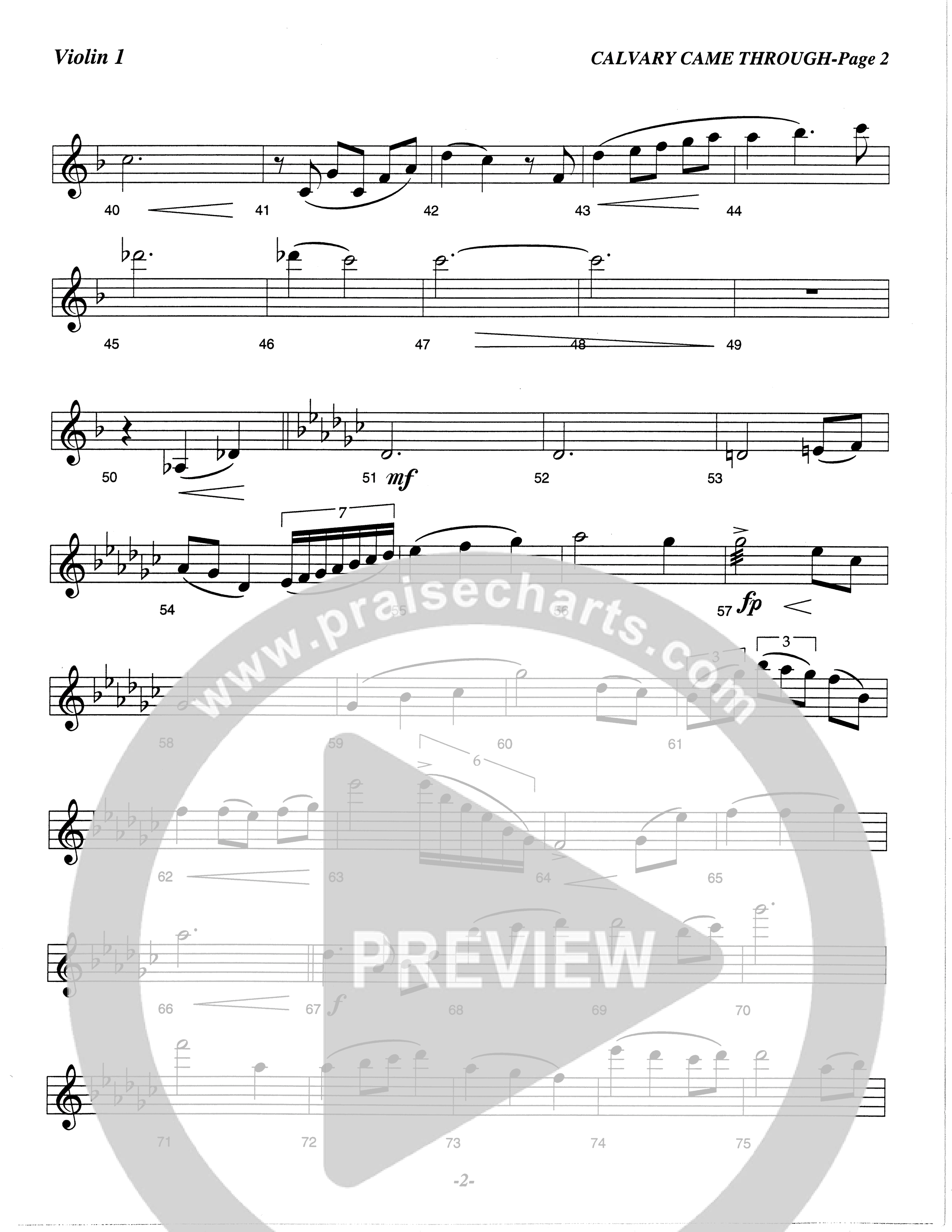 Calvary Came Through (Choral Anthem SATB) Violin 1 (The Brooklyn Tabernacle Choir / Arr. Carol Cymbala)