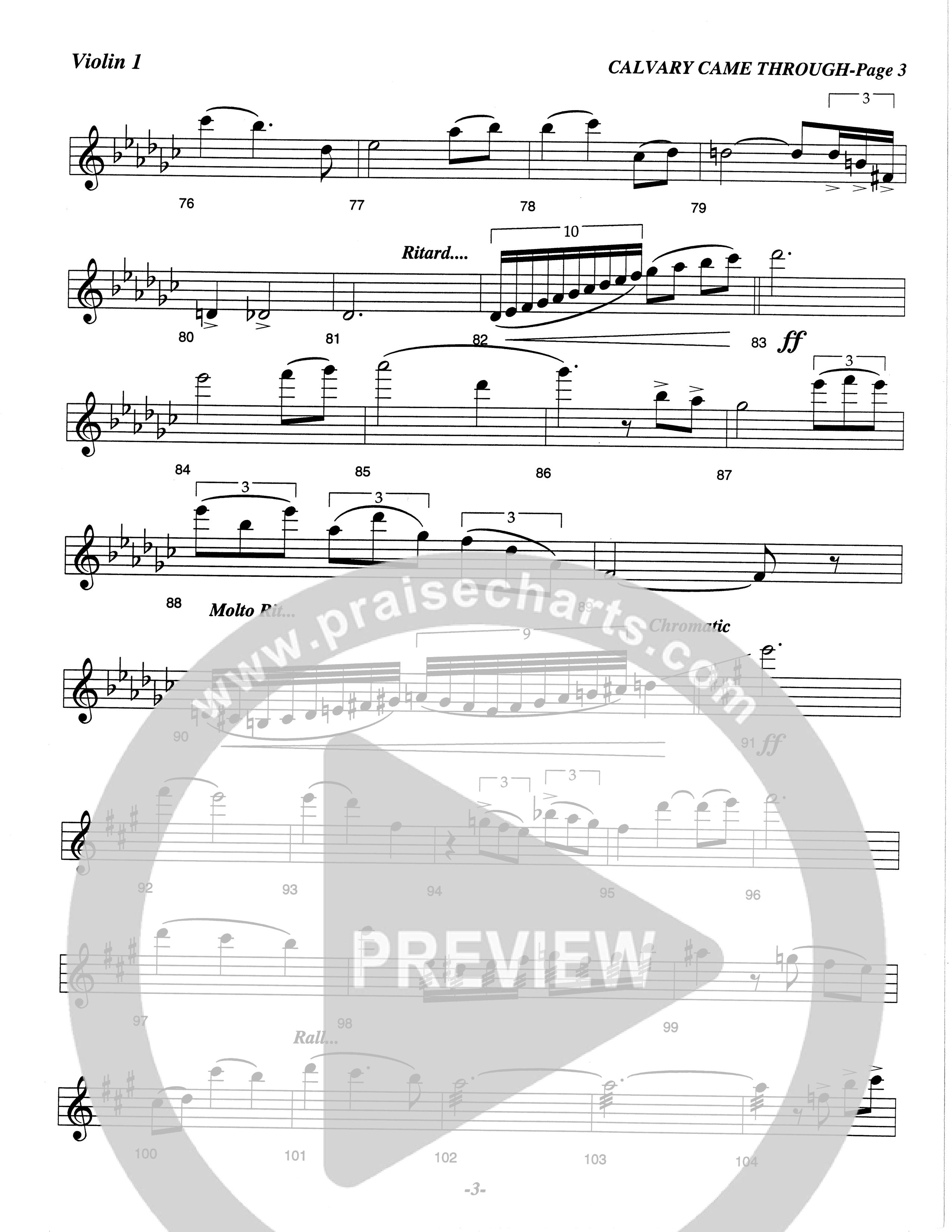 Calvary Came Through (Choral Anthem SATB) Violin 1 (The Brooklyn Tabernacle Choir / Arr. Carol Cymbala)