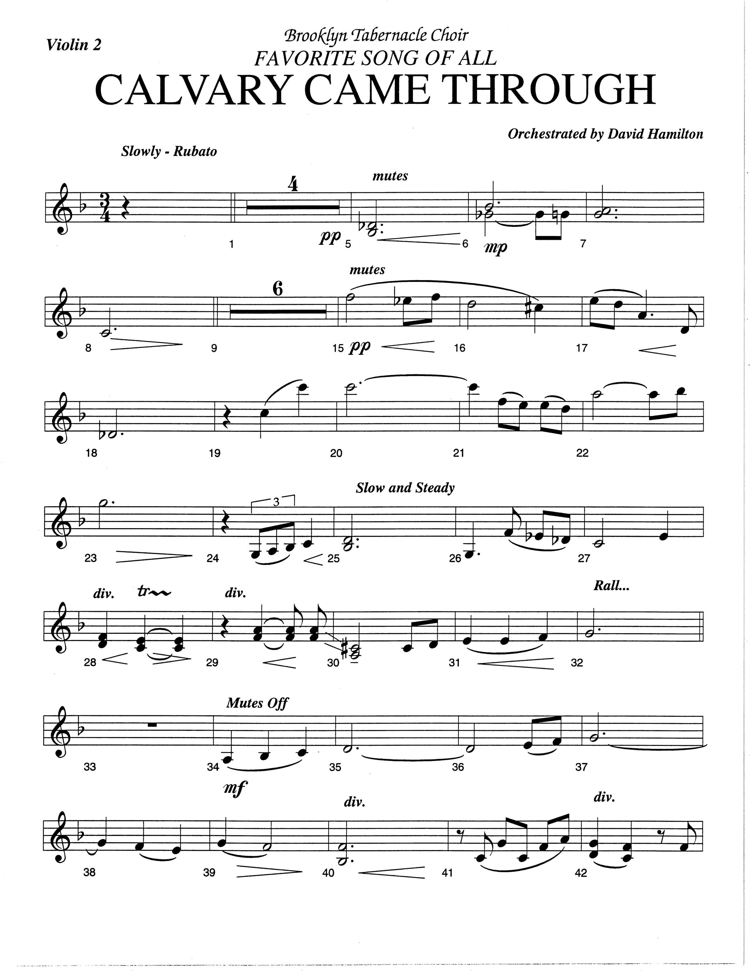 Calvary Came Through (Choral Anthem SATB) Violin 2 (The Brooklyn Tabernacle Choir / Arr. Carol Cymbala)