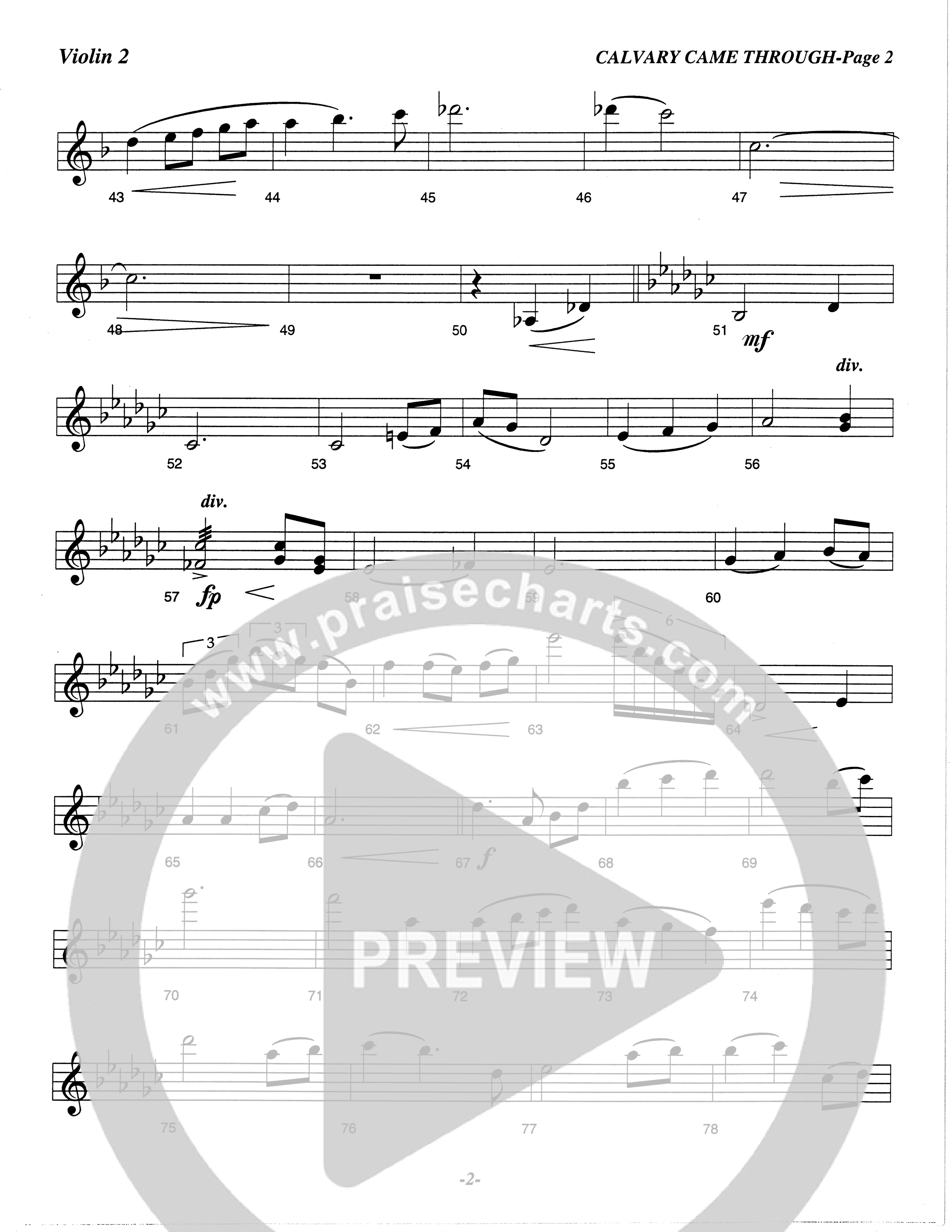 Calvary Came Through (Choral Anthem SATB) Violin 2 (The Brooklyn Tabernacle Choir / Arr. Carol Cymbala)