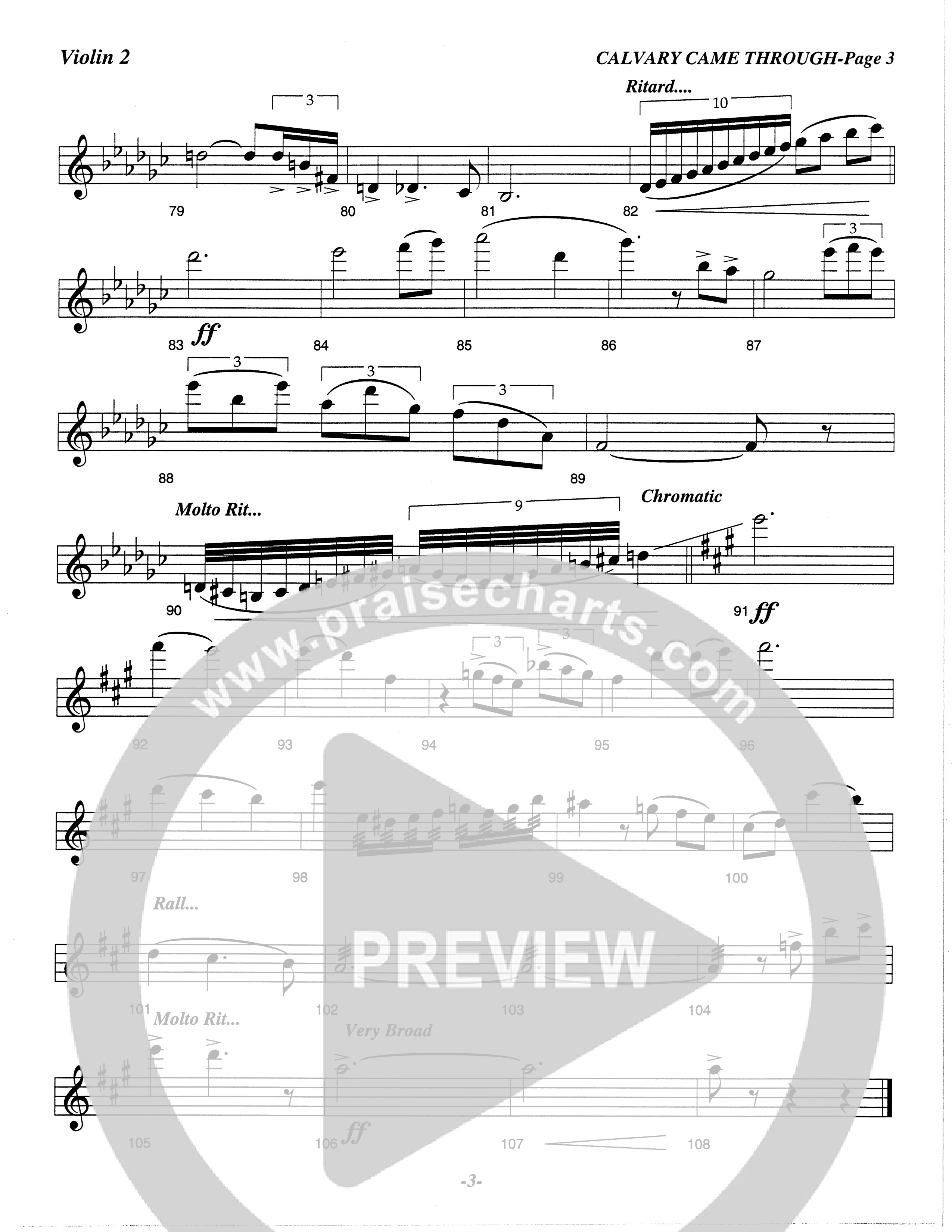 Calvary Came Through (Choral Anthem SATB) Violin 2 (The Brooklyn Tabernacle Choir / Arr. Carol Cymbala)