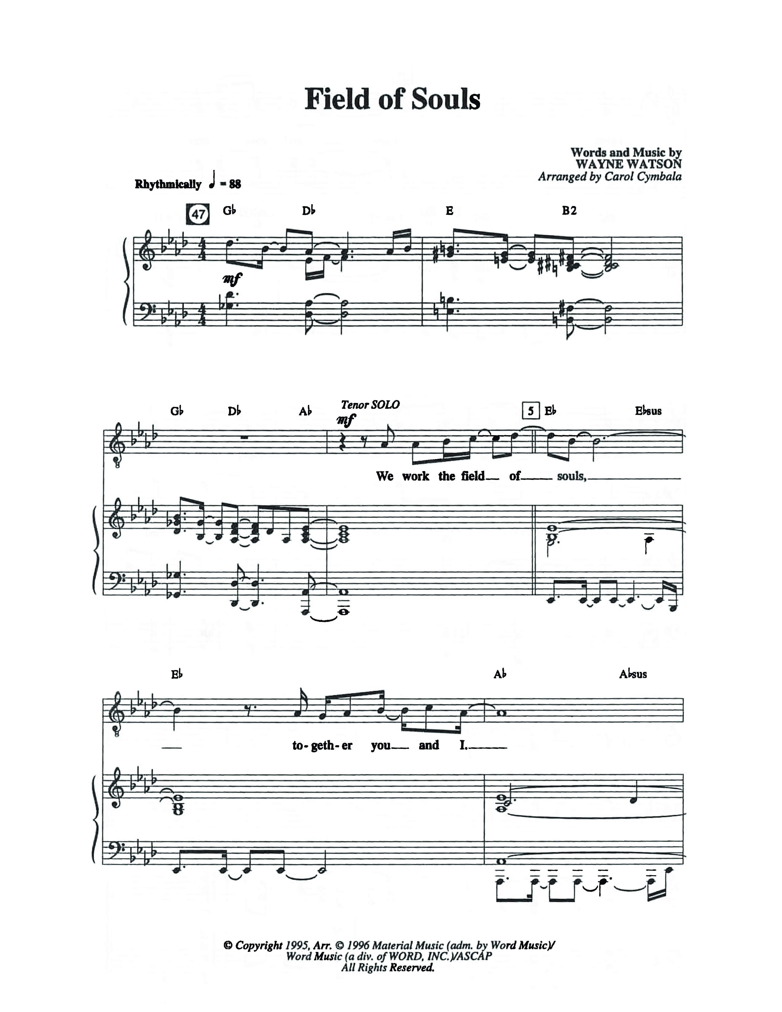 Field Of Souls (Choral Anthem SATB) Octavo (SATB & Pno) (The Brooklyn Tabernacle Choir / Arr. Carol Cymbala / Orch. Christ McDonald)