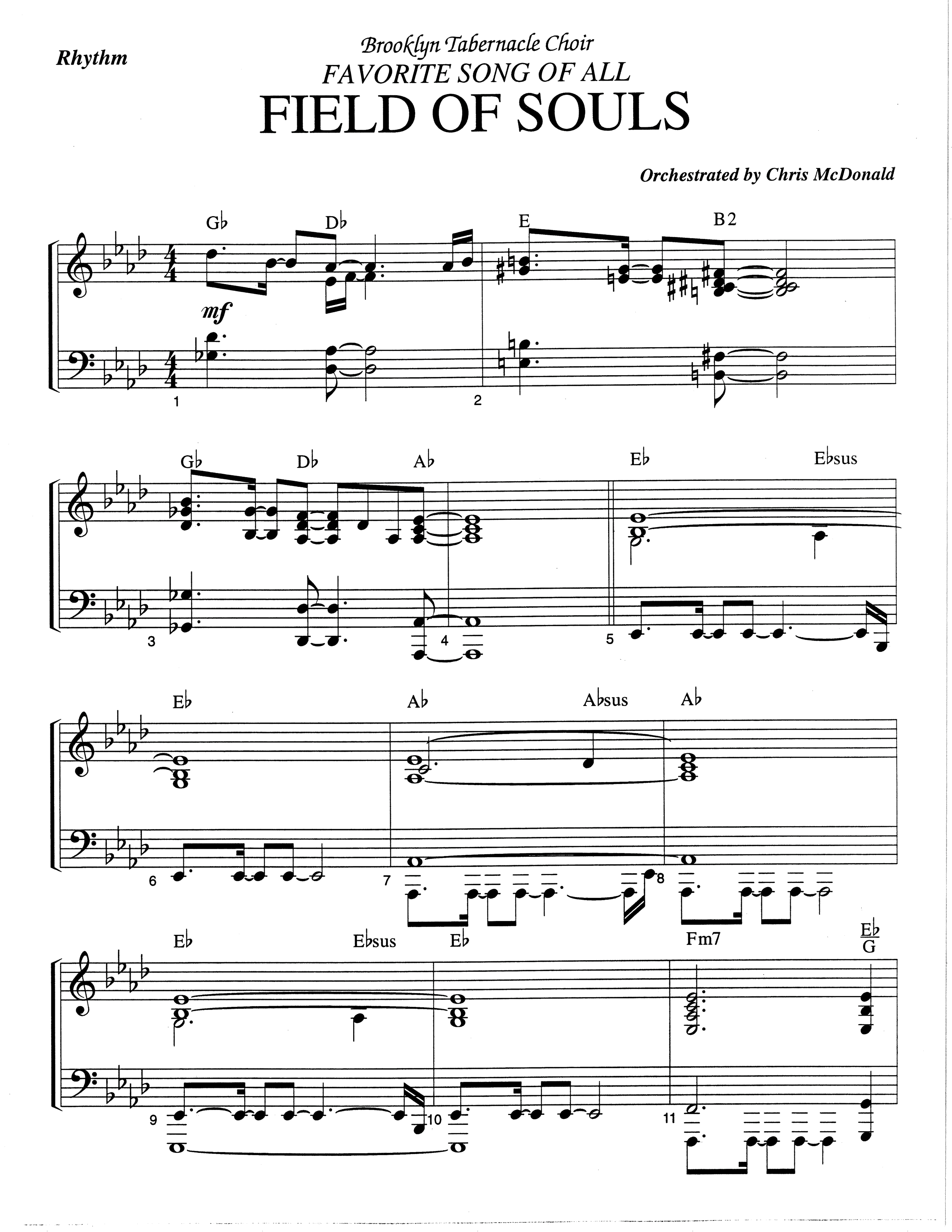 Field Of Souls (Choral Anthem SATB) Rhythm Chart (The Brooklyn Tabernacle Choir / Arr. Carol Cymbala / Orch. Christ McDonald)