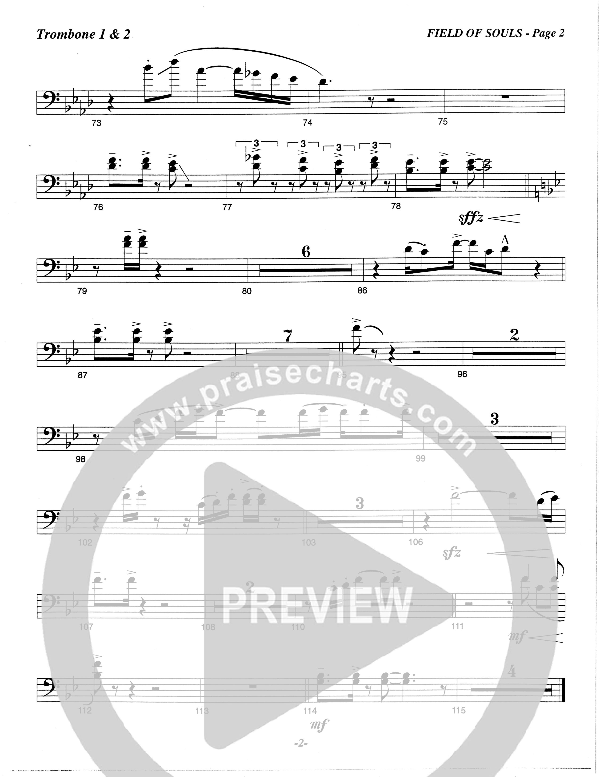 Field Of Souls (Choral Anthem SATB) Trombone 1/2 (The Brooklyn Tabernacle Choir / Arr. Carol Cymbala / Orch. Christ McDonald)