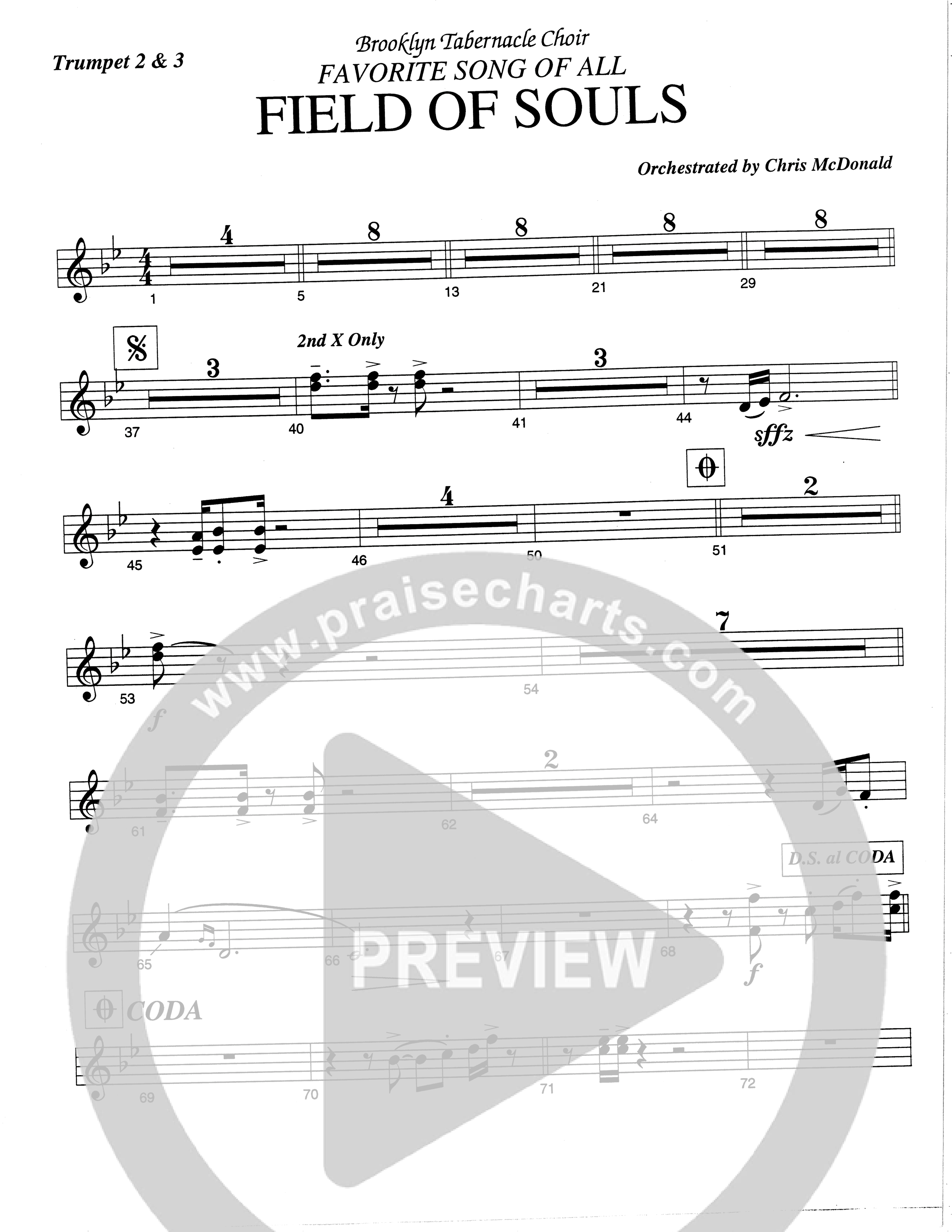 Field Of Souls (Choral Anthem SATB) Trumpet 2/3 (The Brooklyn Tabernacle Choir / Arr. Carol Cymbala / Orch. Christ McDonald)