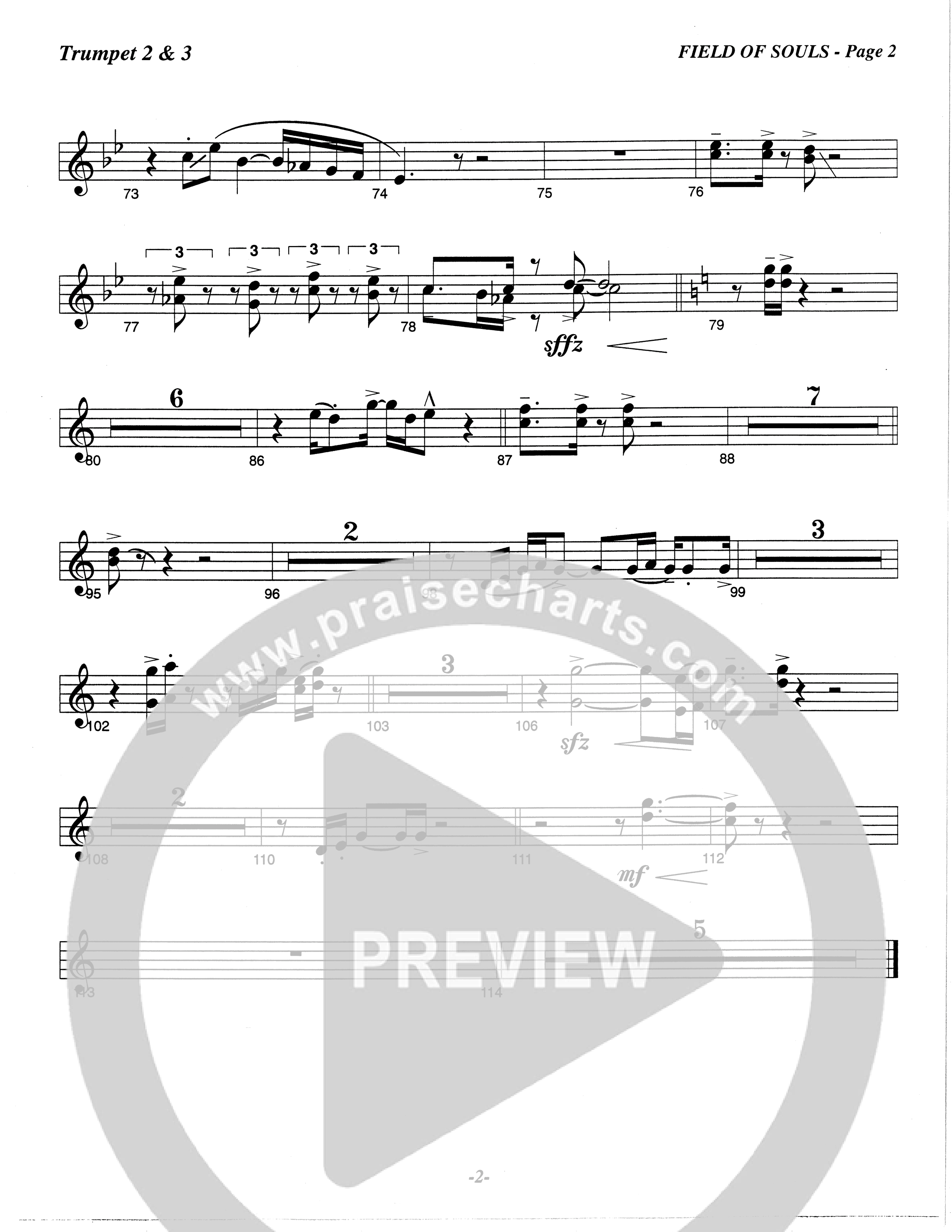 Field Of Souls (Choral Anthem SATB) Trumpet 2/3 (The Brooklyn Tabernacle Choir / Arr. Carol Cymbala / Orch. Christ McDonald)