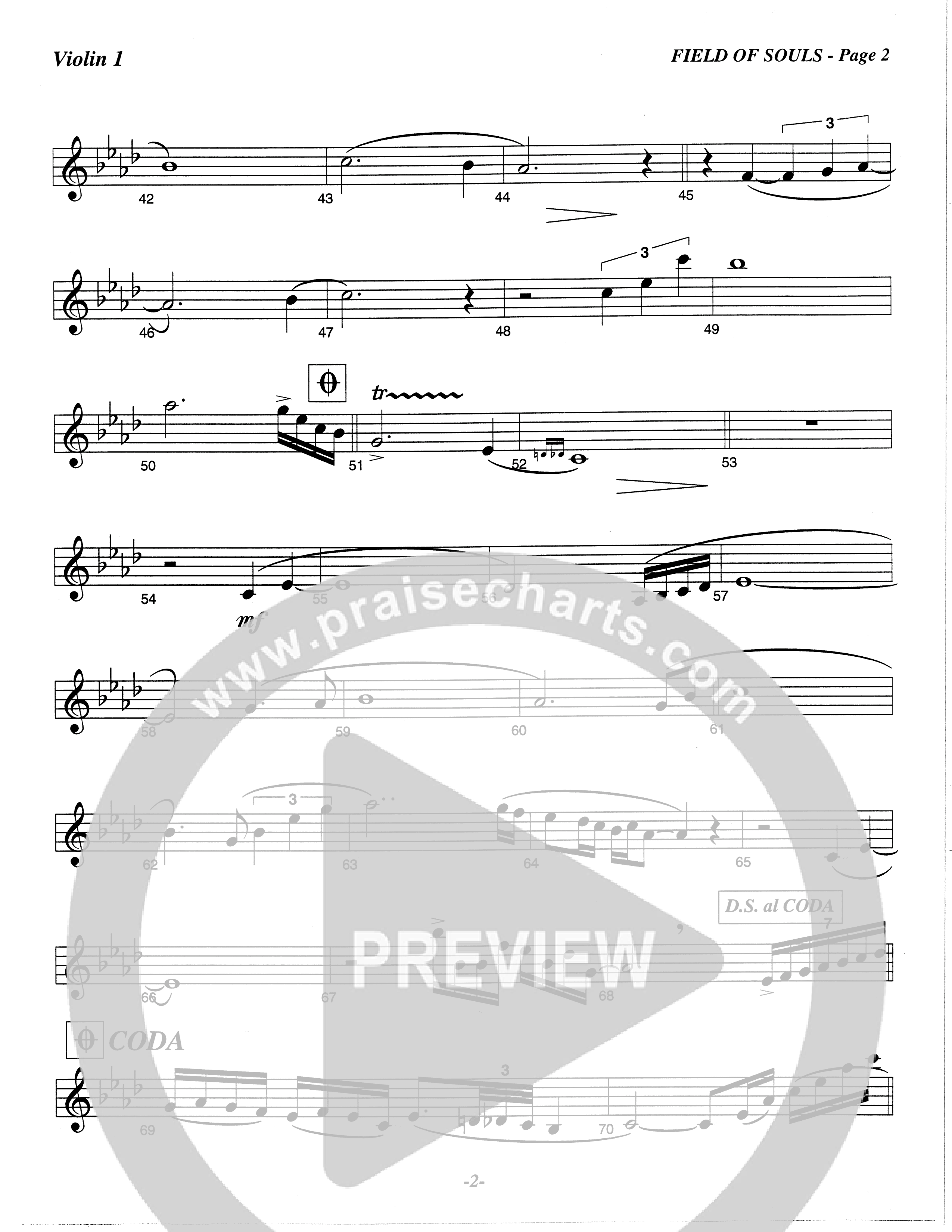 Field Of Souls (Choral Anthem SATB) Violin 1 (The Brooklyn Tabernacle Choir / Arr. Carol Cymbala / Orch. Christ McDonald)