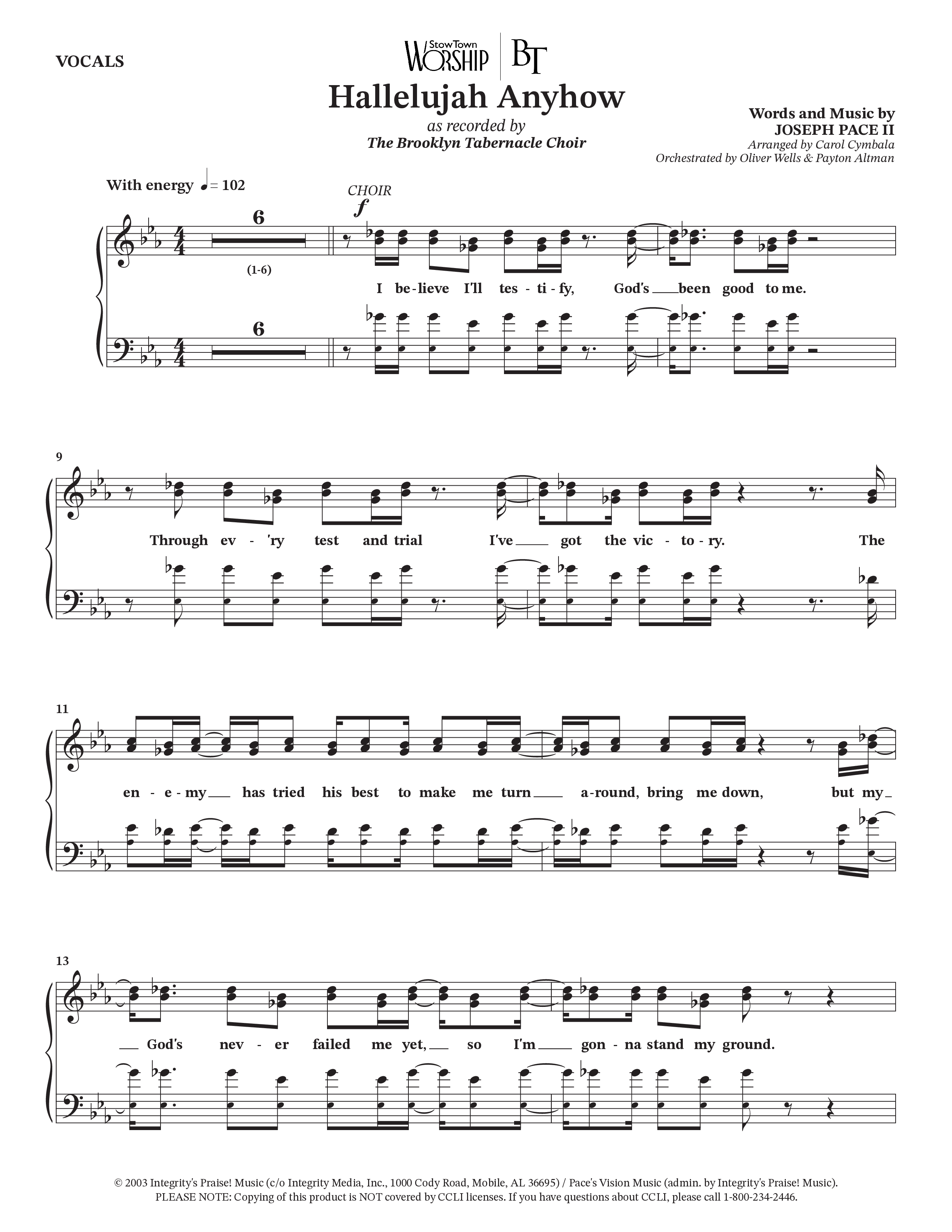 Hallelujah Anyhow (Choral Anthem SATB) Choir Sheet (SATB) (The Brooklyn Tabernacle Choir / Arr. Carol Cymbala)