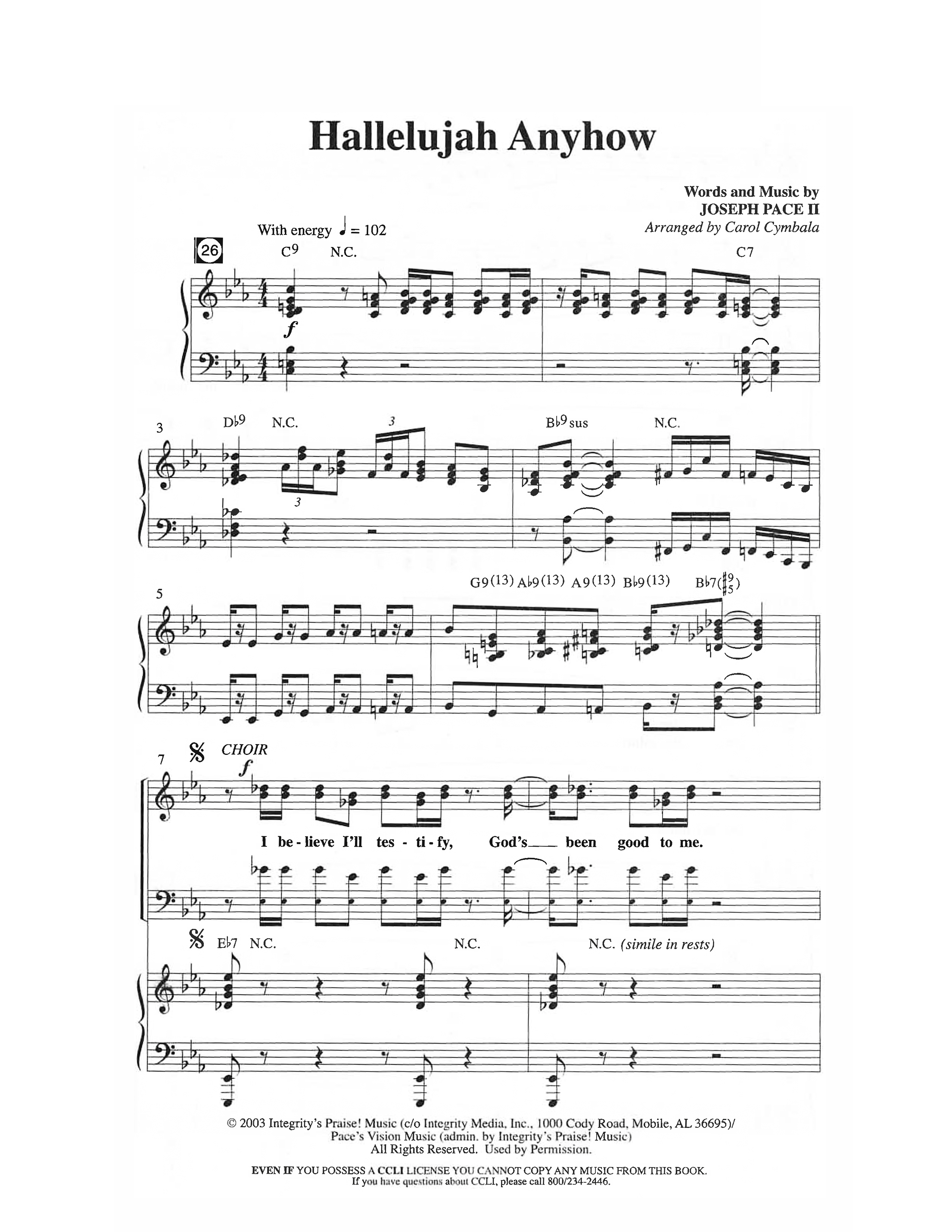 Hallelujah Anyhow (Choral Anthem SATB) Octavo (SATB & Pno) (The Brooklyn Tabernacle Choir / Arr. Carol Cymbala)