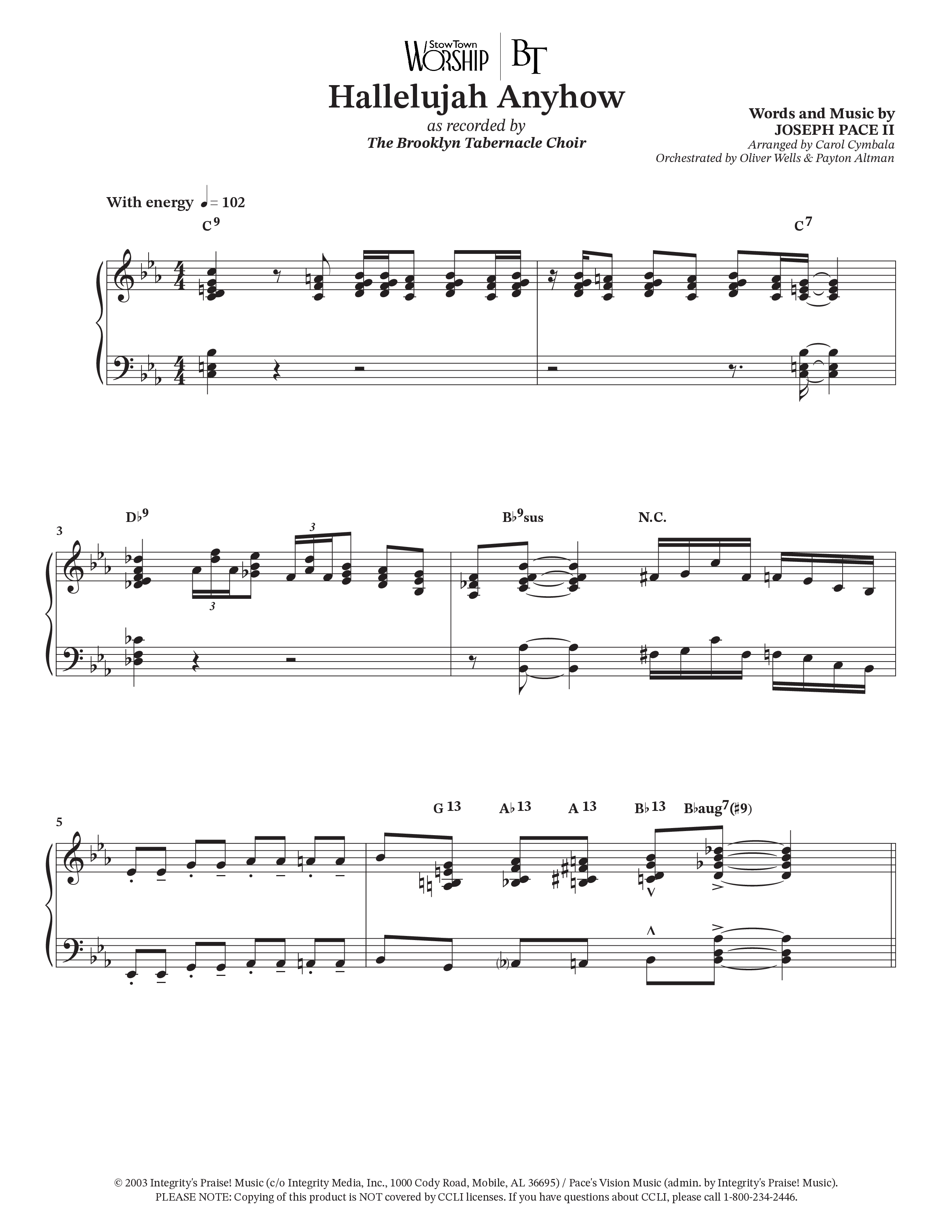 Hallelujah Anyhow (Choral Anthem SATB) Anthem (SATB/Piano) (The Brooklyn Tabernacle Choir / Arr. Carol Cymbala)