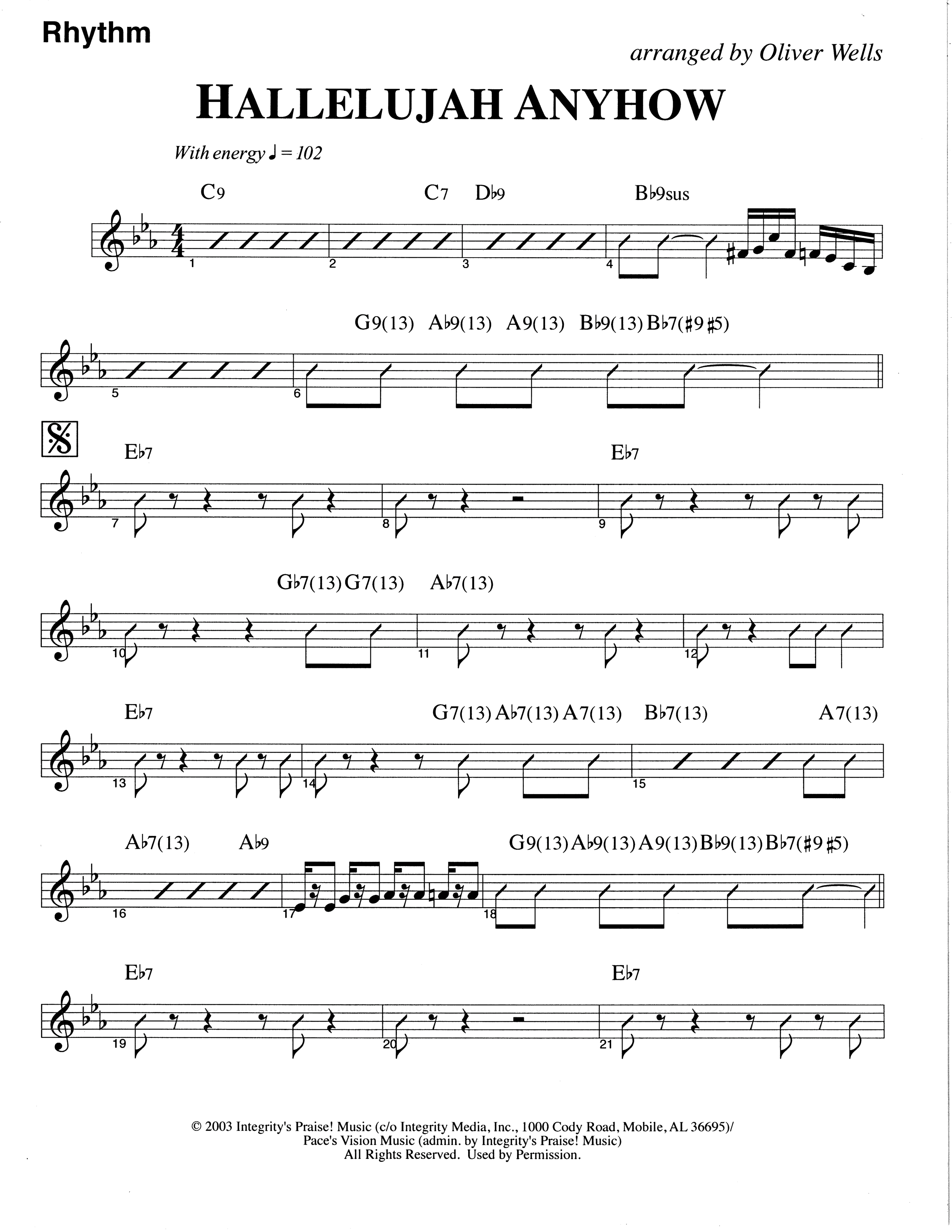 Hallelujah Anyhow (Choral Anthem SATB) Rhythm Chart (The Brooklyn Tabernacle Choir / Arr. Carol Cymbala)