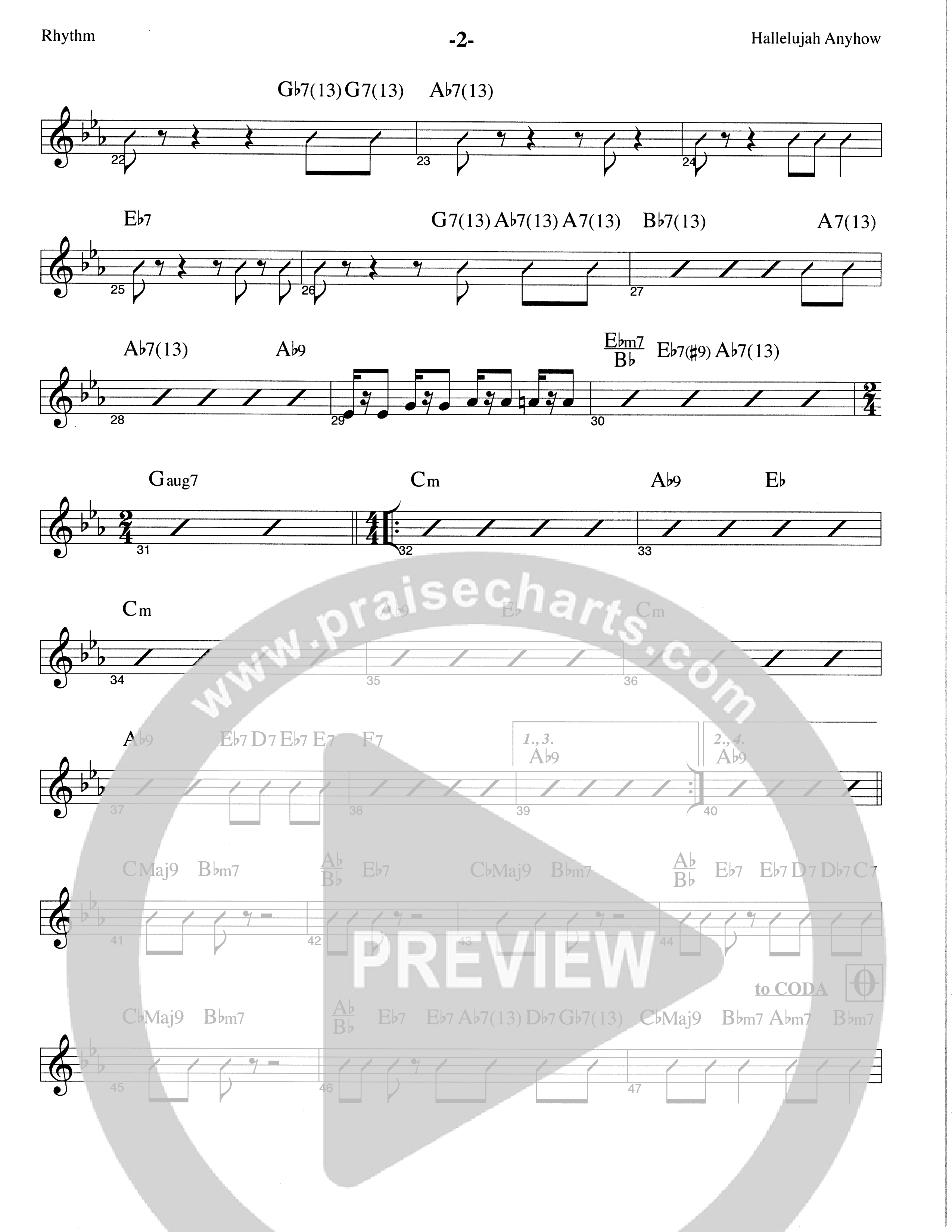 Hallelujah Anyhow (Choral Anthem SATB) Rhythm Chart (The Brooklyn Tabernacle Choir / Arr. Carol Cymbala)