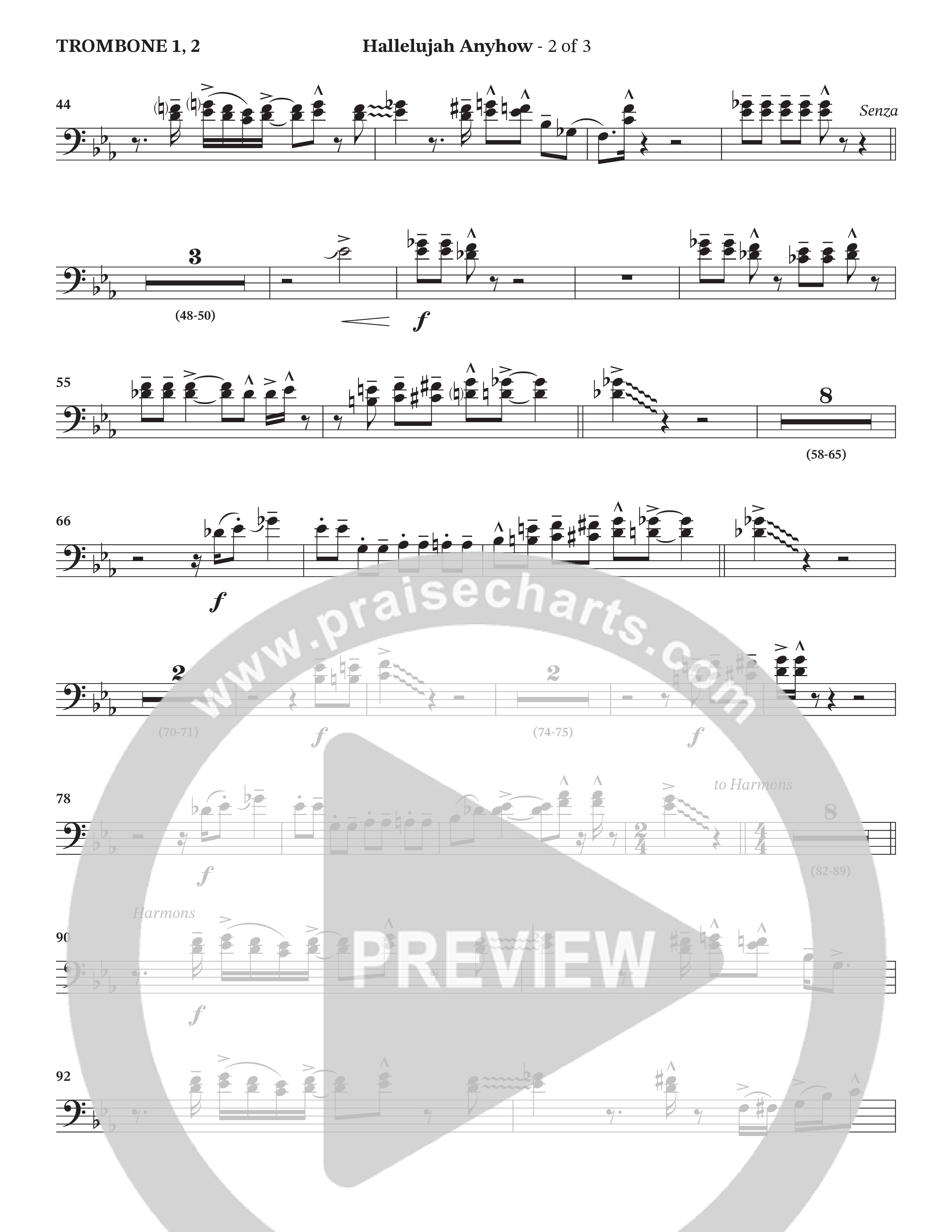 Hallelujah Anyhow (Choral Anthem SATB) Trombone 1/2 (The Brooklyn Tabernacle Choir / Arr. Carol Cymbala)