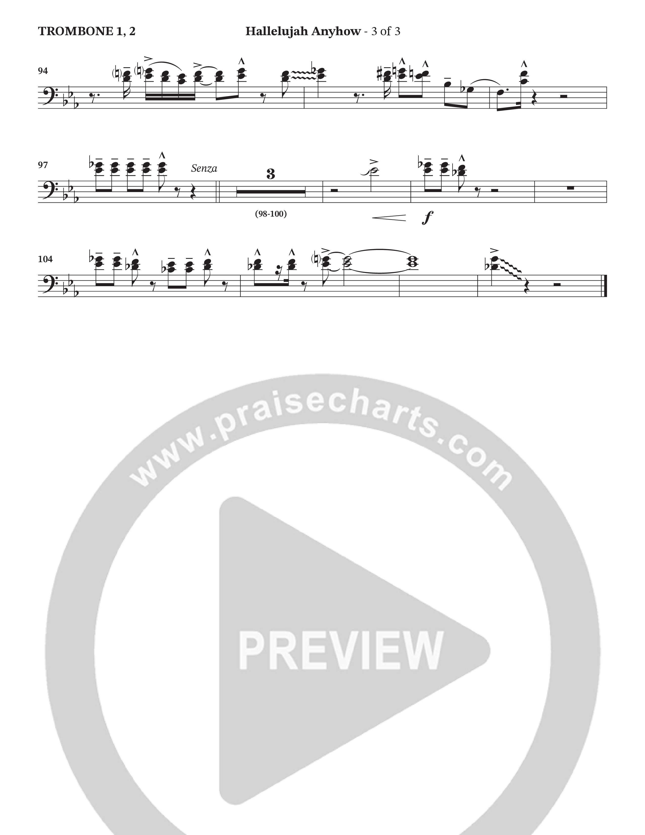Hallelujah Anyhow (Choral Anthem SATB) Trombone 1/2 (The Brooklyn Tabernacle Choir / Arr. Carol Cymbala)