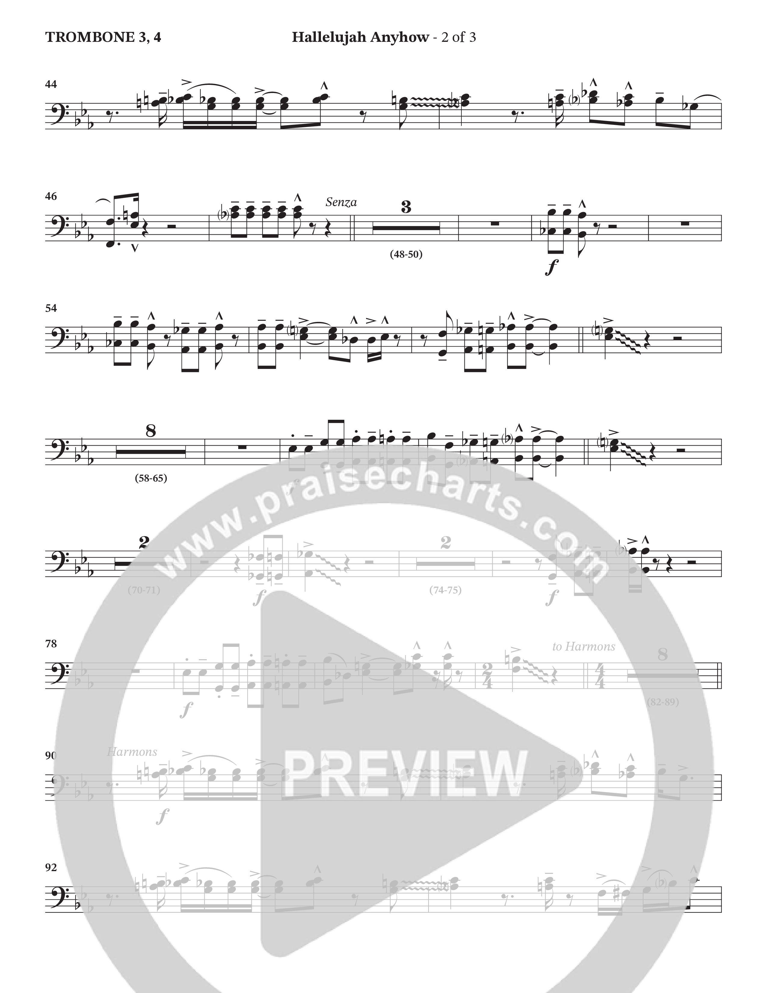 Hallelujah Anyhow (Choral Anthem SATB) Trombone 3/4 (The Brooklyn Tabernacle Choir / Arr. Carol Cymbala)