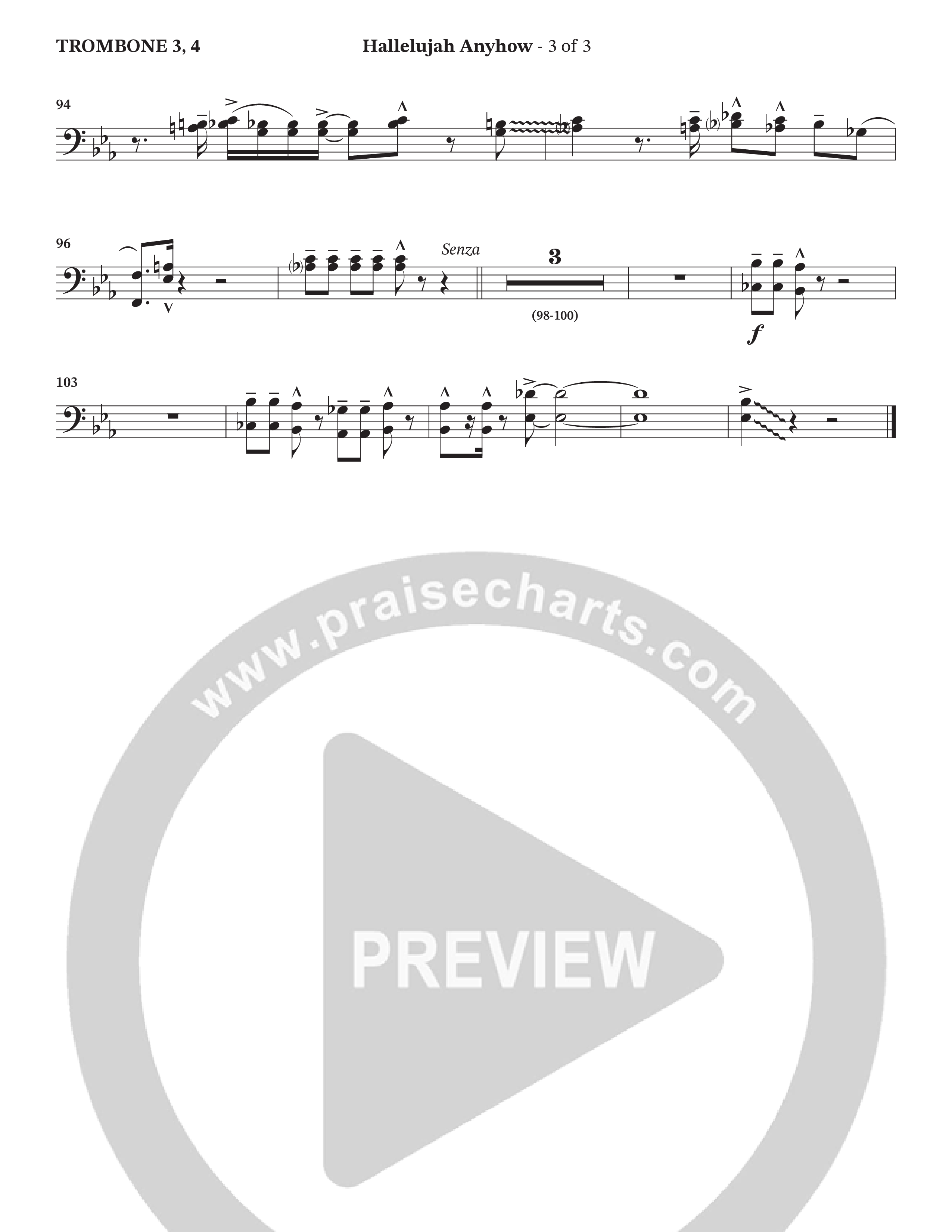 Hallelujah Anyhow (Choral Anthem SATB) Trombone 3/4 (The Brooklyn Tabernacle Choir / Arr. Carol Cymbala)