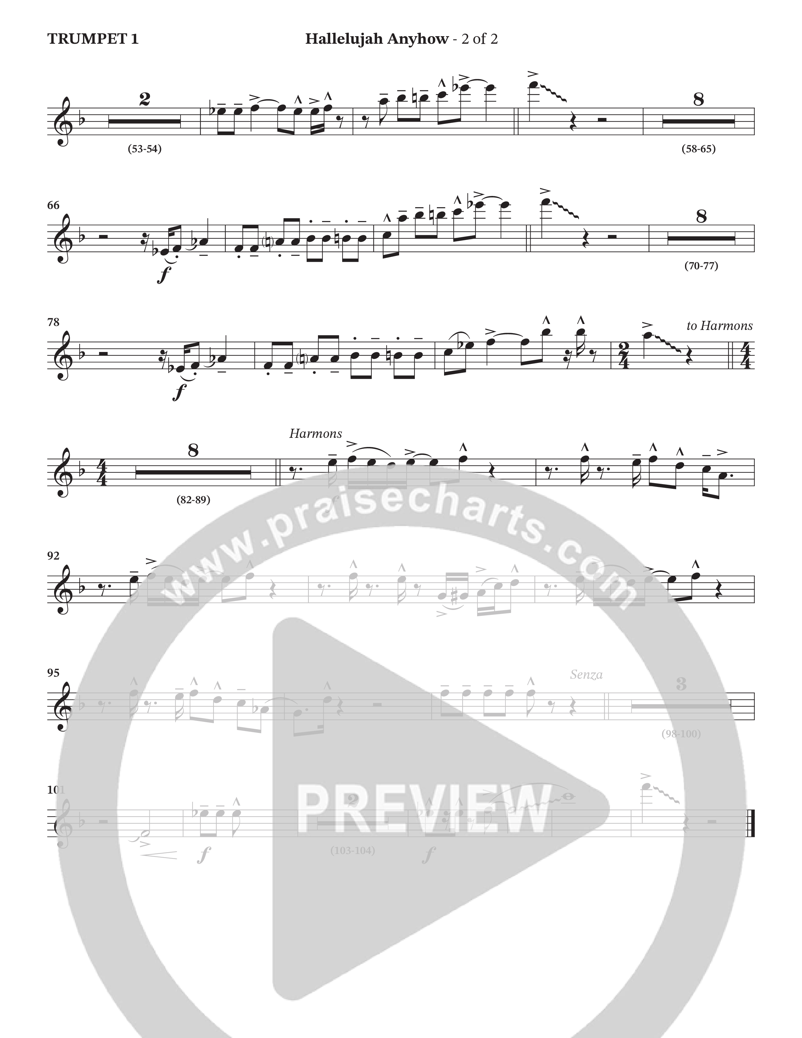 Hallelujah Anyhow (Choral Anthem SATB) Trumpet 1 (The Brooklyn Tabernacle Choir / Arr. Carol Cymbala)