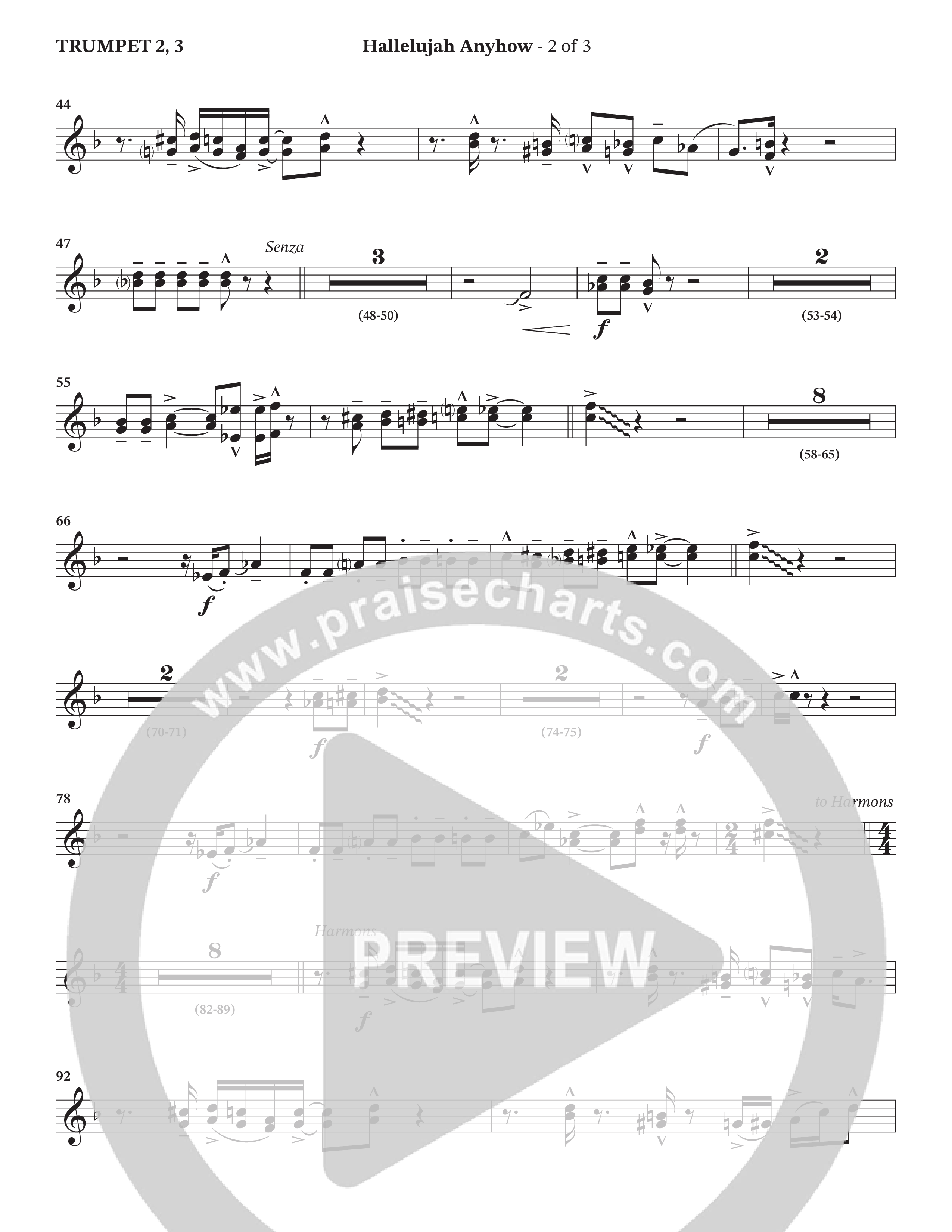 Hallelujah Anyhow (Choral Anthem SATB) Trumpet 2/3 (The Brooklyn Tabernacle Choir / Arr. Carol Cymbala)