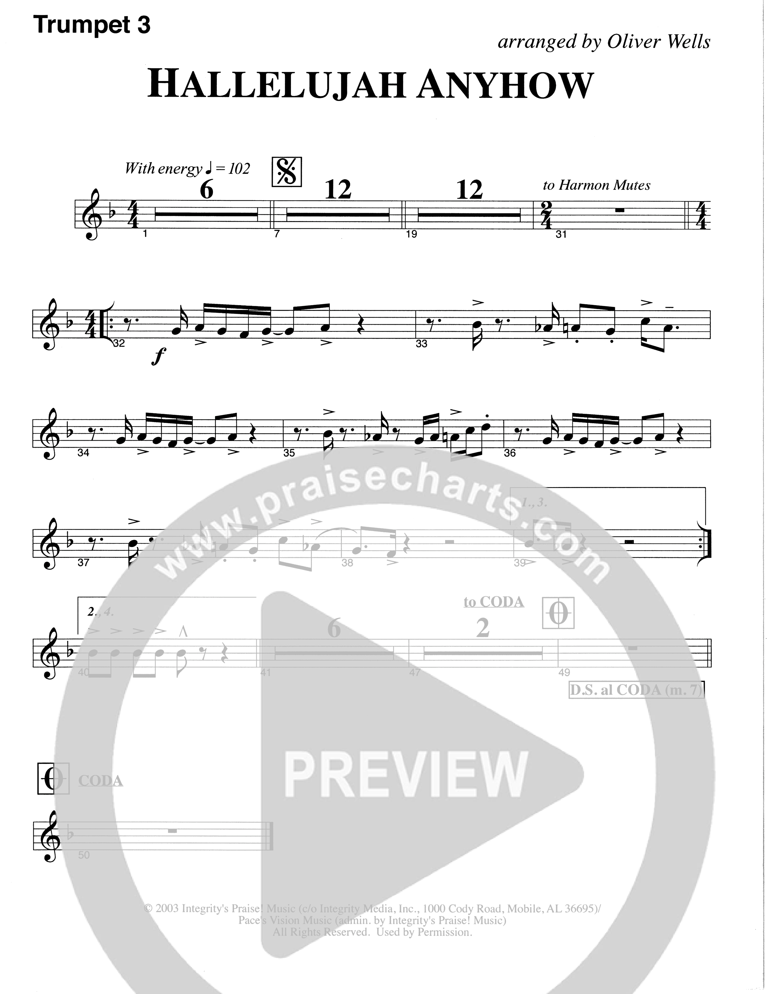 Hallelujah Anyhow (Choral Anthem SATB) Trumpet 3 (The Brooklyn Tabernacle Choir / Arr. Carol Cymbala)