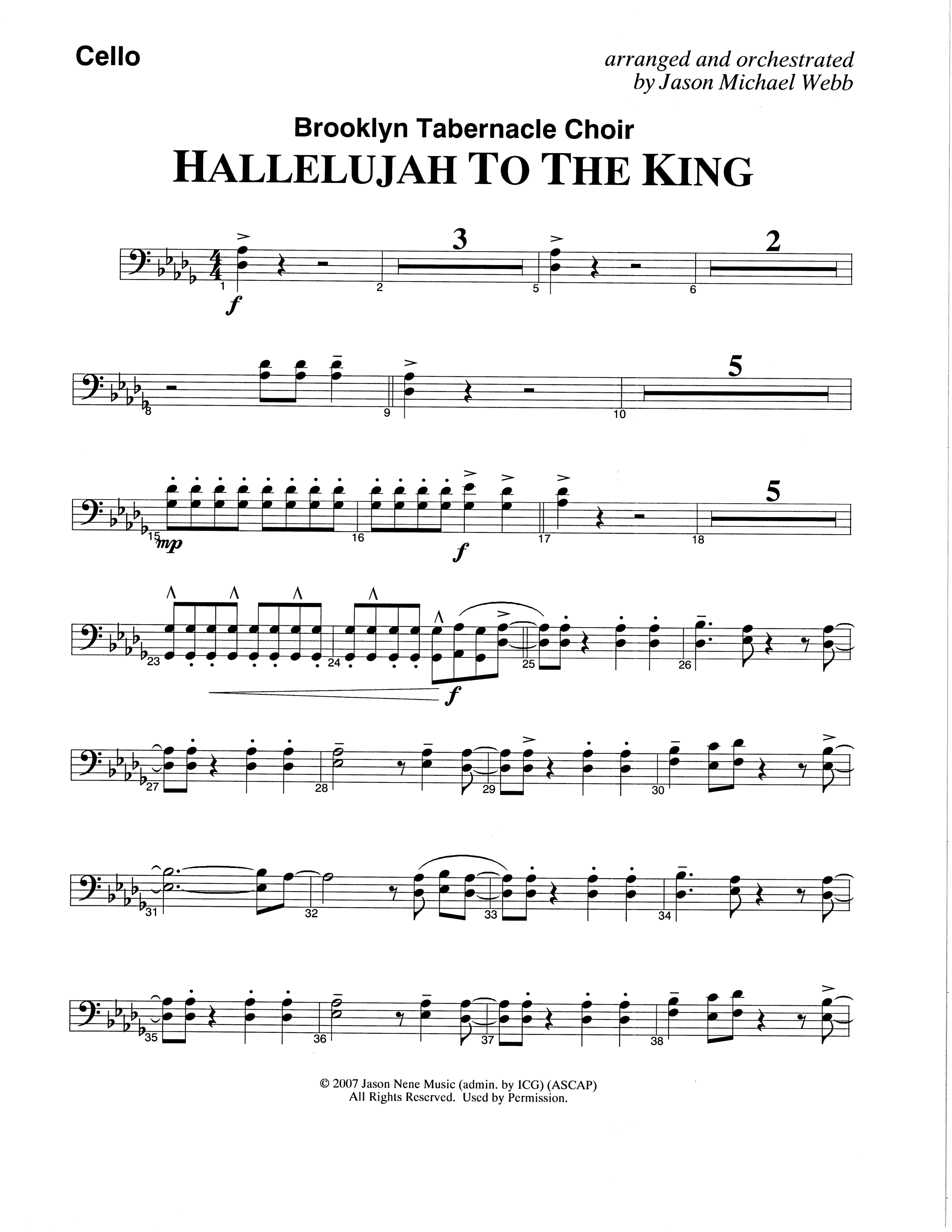 Hallelujah To The King (Choral Anthem SATB) Cello (The Brooklyn Tabernacle Choir / Arr. Carol Cymbala / Arr. Jason Webb)