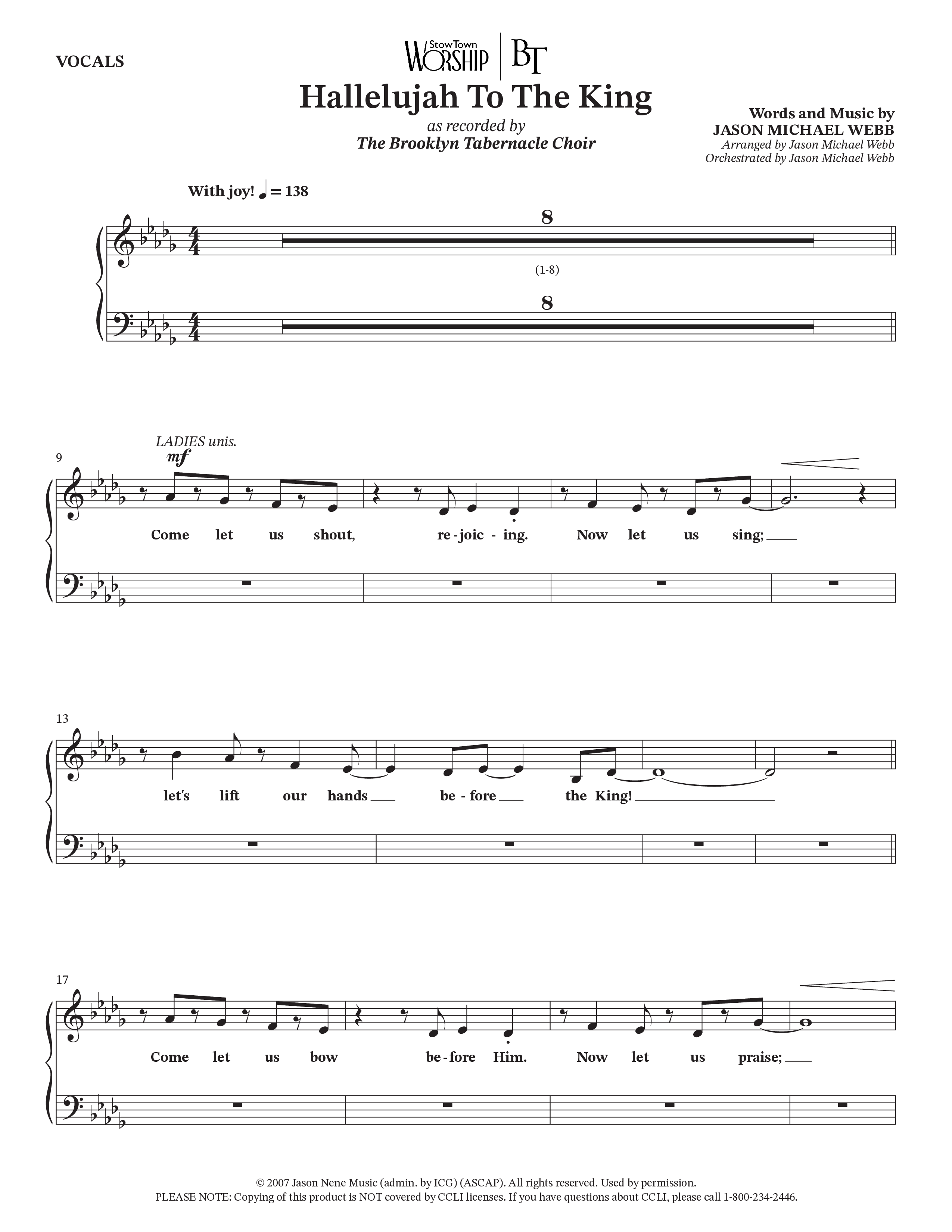 Hallelujah To The King (Choral Anthem SATB) Choir Sheet (SATB) (The Brooklyn Tabernacle Choir / Arr. Carol Cymbala / Arr. Jason Webb)