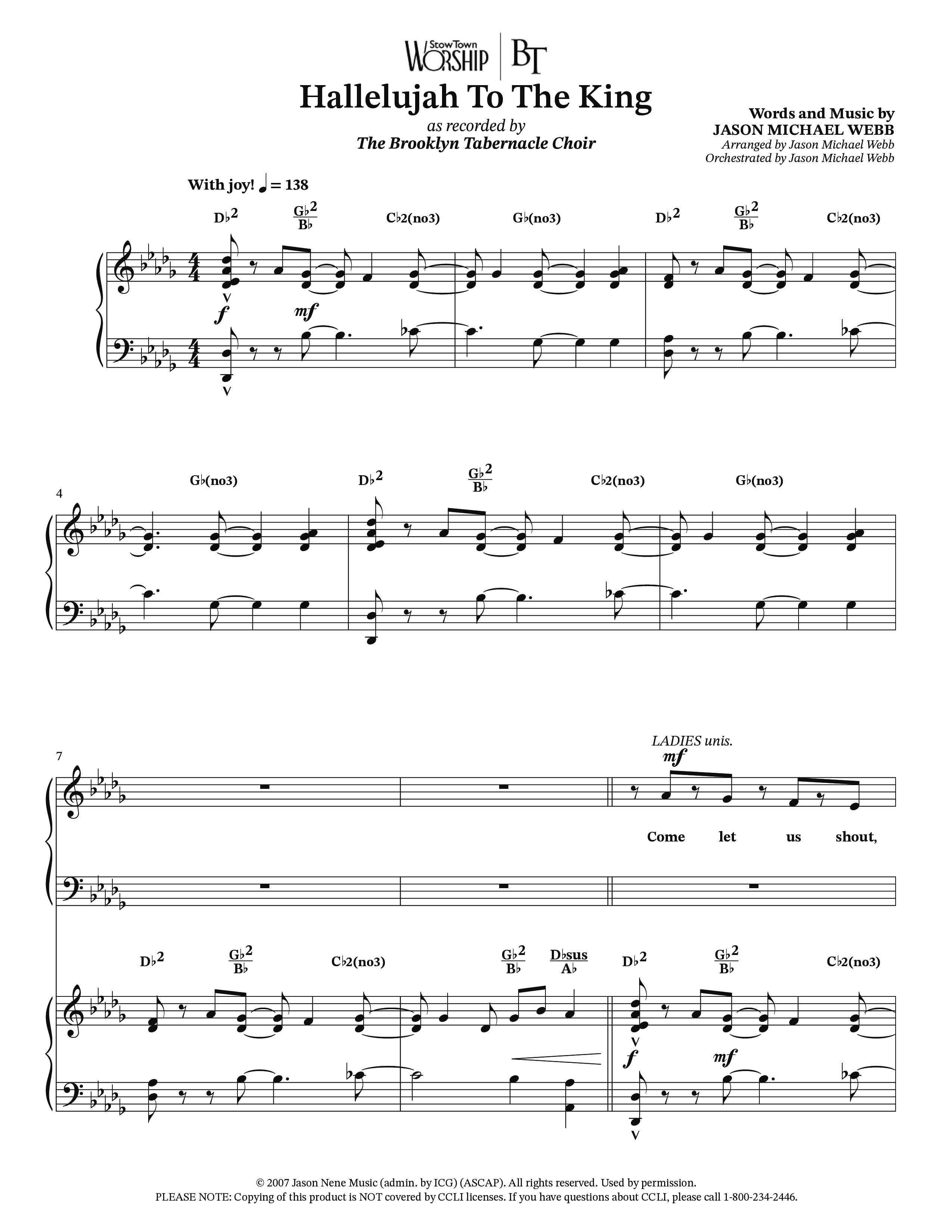 Hallelujah To The King (Choral Anthem SATB) Anthem (SATB/Piano) (The Brooklyn Tabernacle Choir / Arr. Carol Cymbala / Arr. Jason Webb)