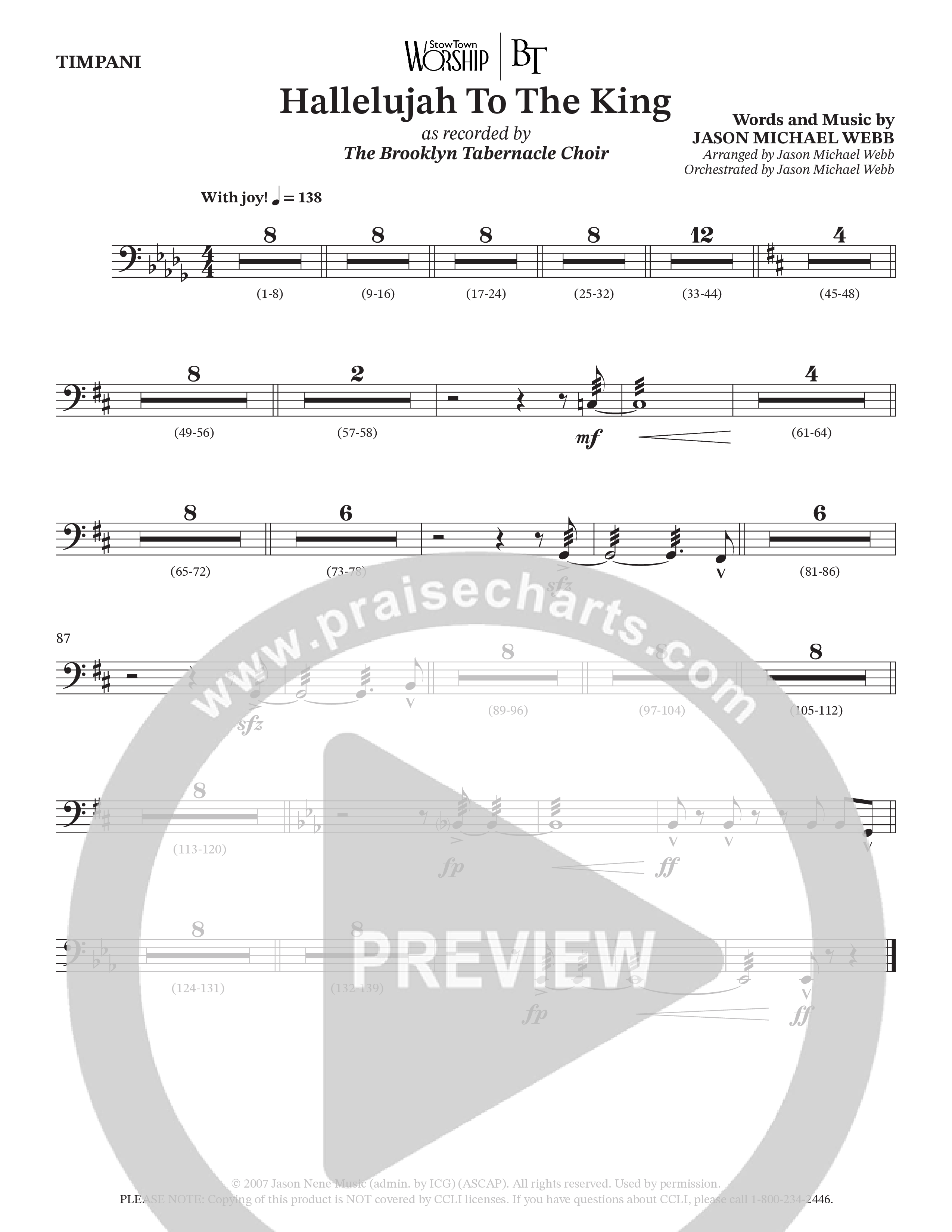 Hallelujah To The King (Choral Anthem SATB) Timpani (The Brooklyn Tabernacle Choir / Arr. Carol Cymbala / Arr. Jason Webb)