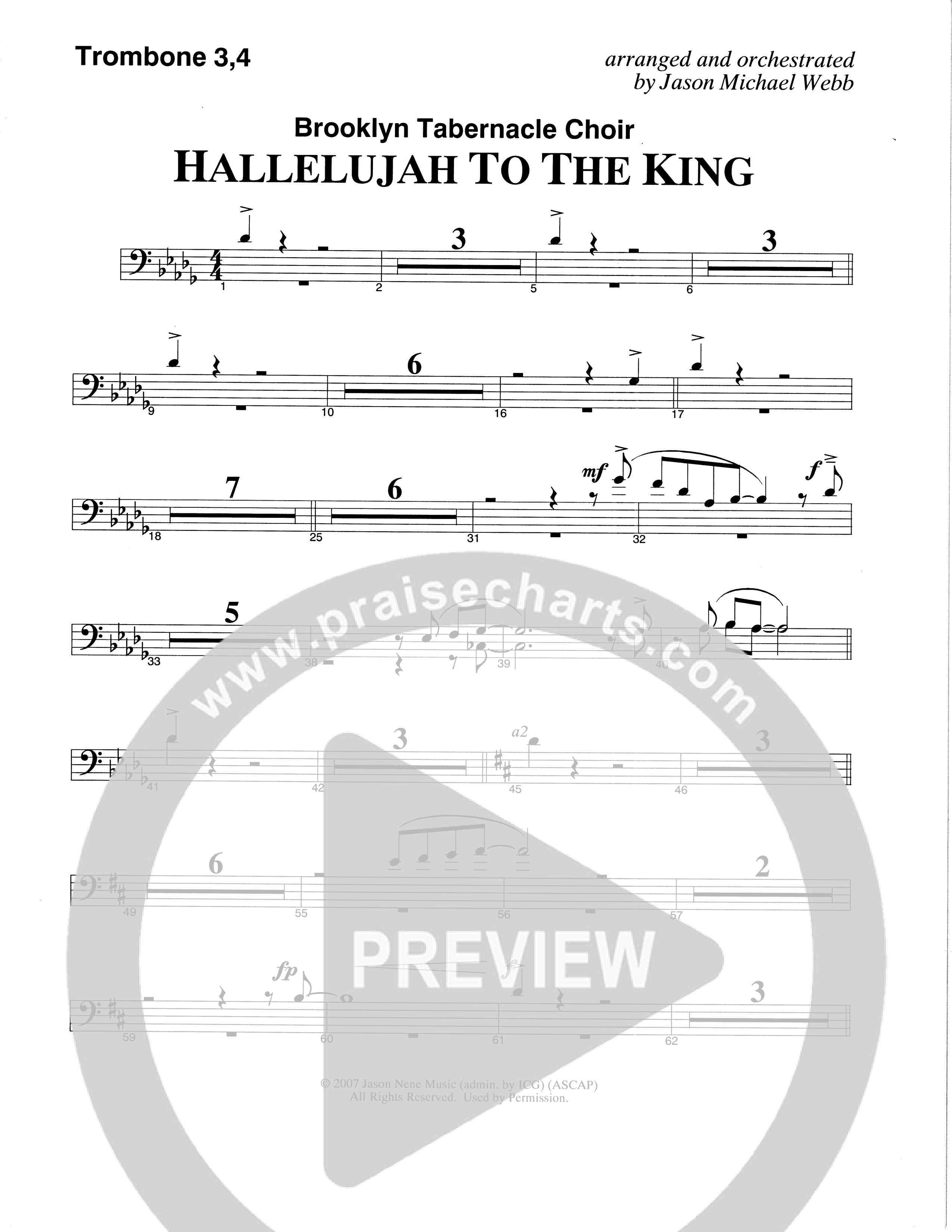 Hallelujah To The King (Choral Anthem SATB) Trombone 3/4 (The Brooklyn Tabernacle Choir / Arr. Carol Cymbala / Arr. Jason Webb)