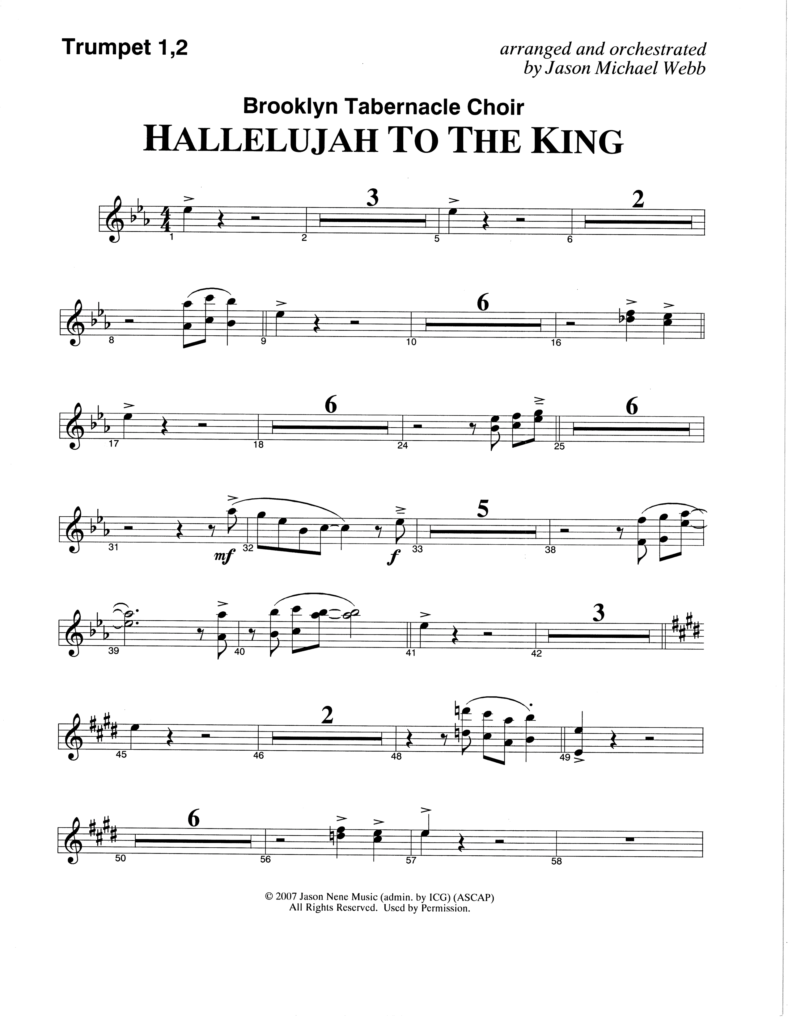 Hallelujah To The King (Choral Anthem SATB) Trumpet 1,2 (The Brooklyn Tabernacle Choir / Arr. Carol Cymbala / Arr. Jason Webb)