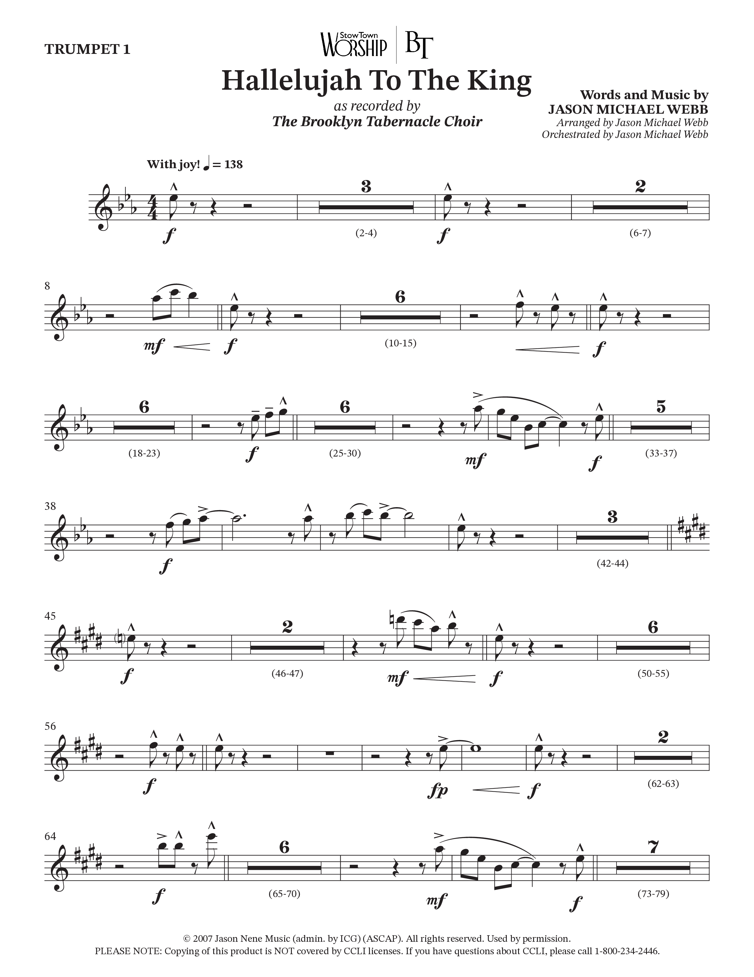 Hallelujah To The King (Choral Anthem SATB) Trumpet 1 (The Brooklyn Tabernacle Choir / Arr. Carol Cymbala / Arr. Jason Webb)