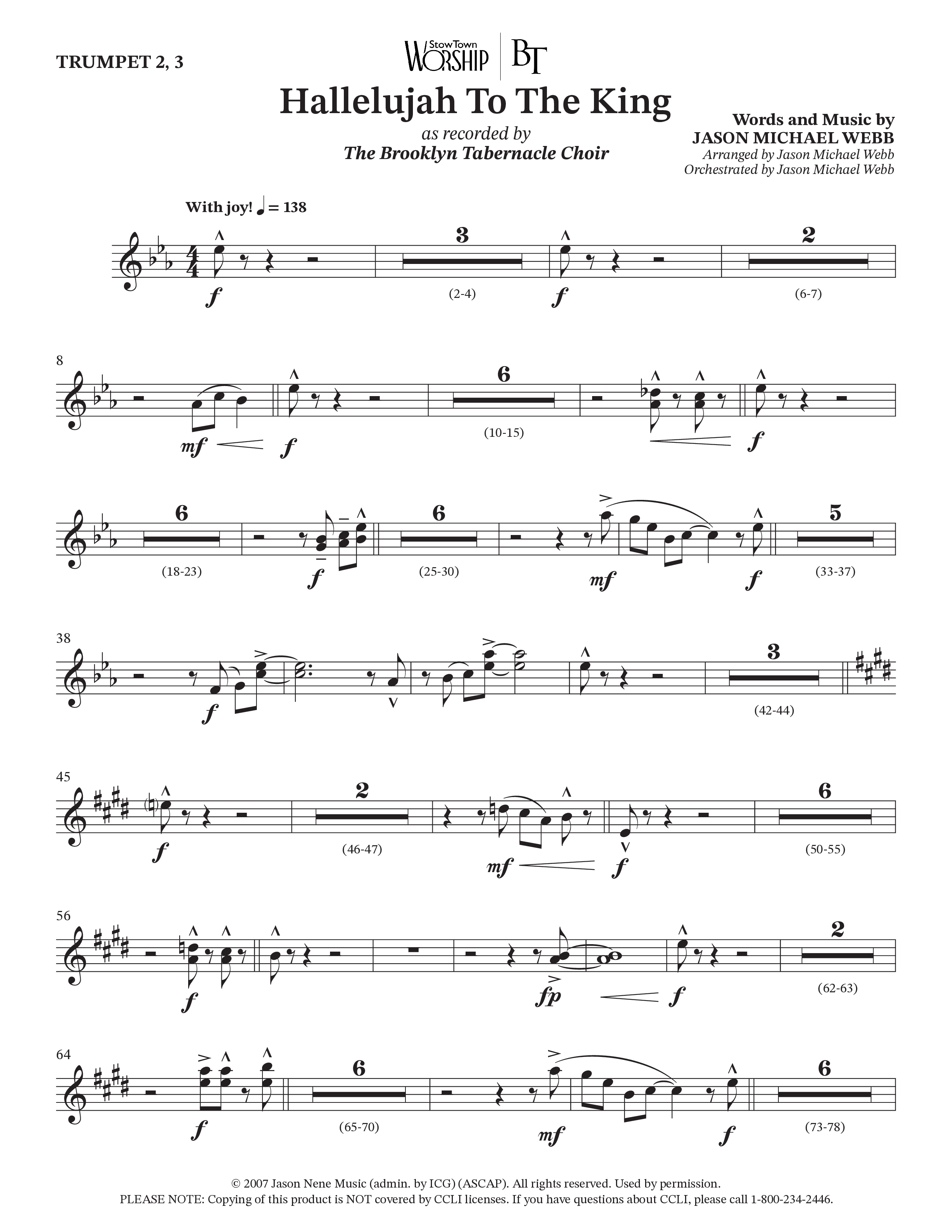 Hallelujah To The King (Choral Anthem SATB) Trumpet 2/3 (The Brooklyn Tabernacle Choir / Arr. Carol Cymbala / Arr. Jason Webb)