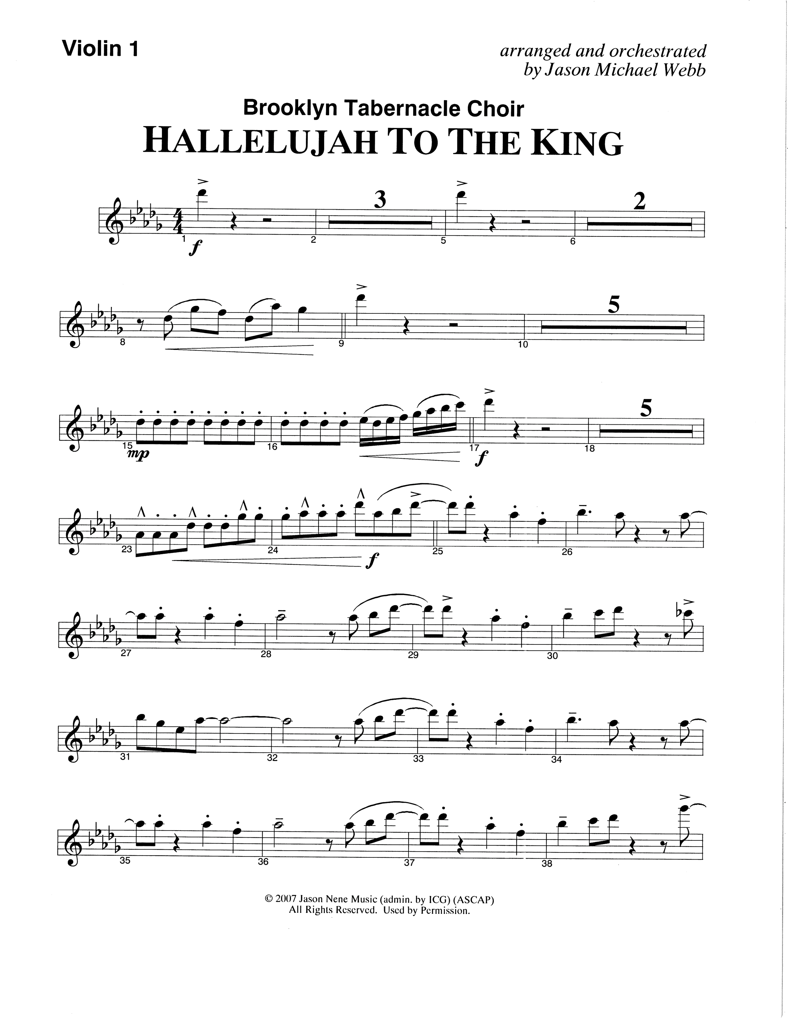 Hallelujah To The King (Choral Anthem SATB) Violin 1 (The Brooklyn Tabernacle Choir / Arr. Carol Cymbala / Arr. Jason Webb)